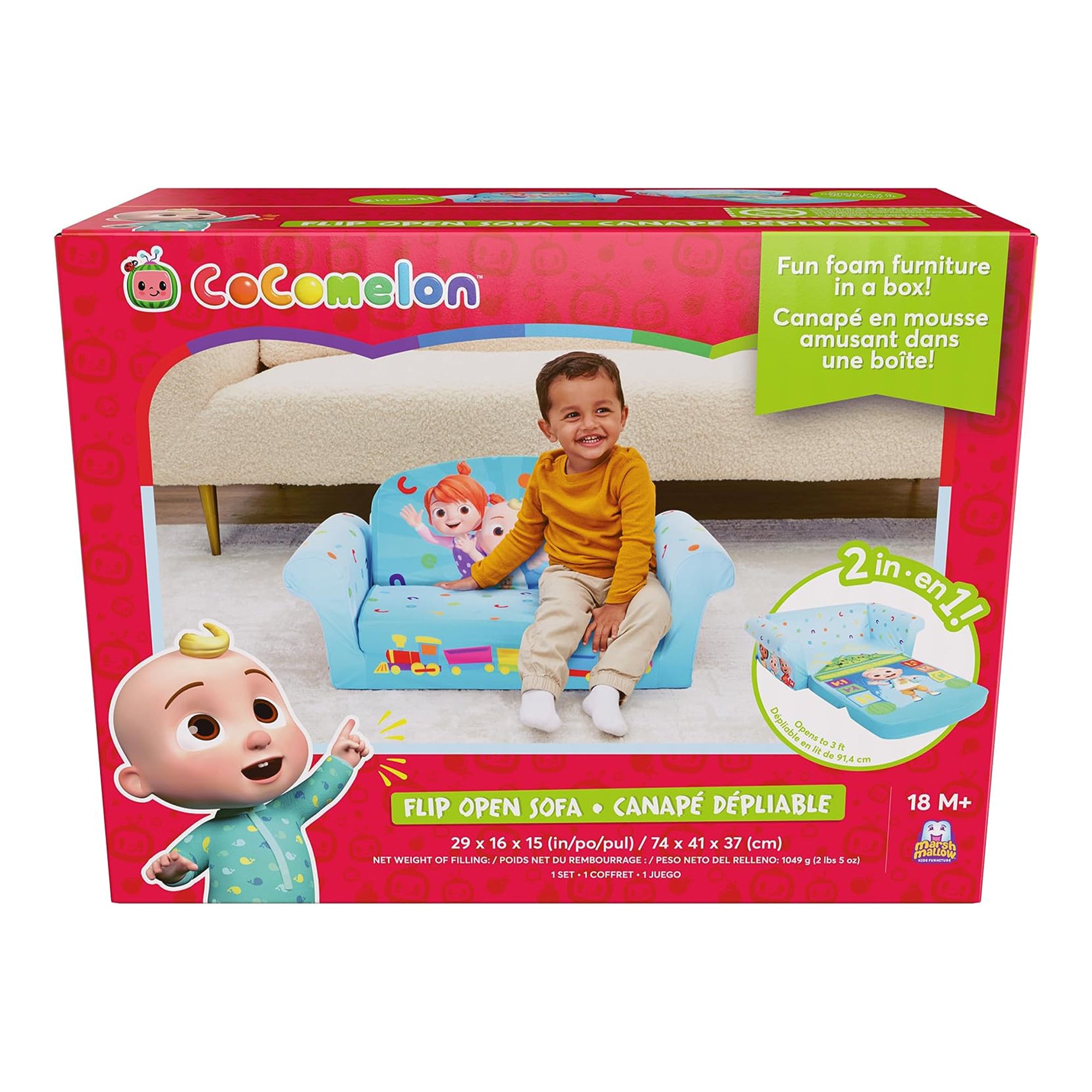 Marshmallow Furniture Kids 2-in-1 Open Foam Compress Sofa Bed, Cocomelon (Used) - VMInnovations