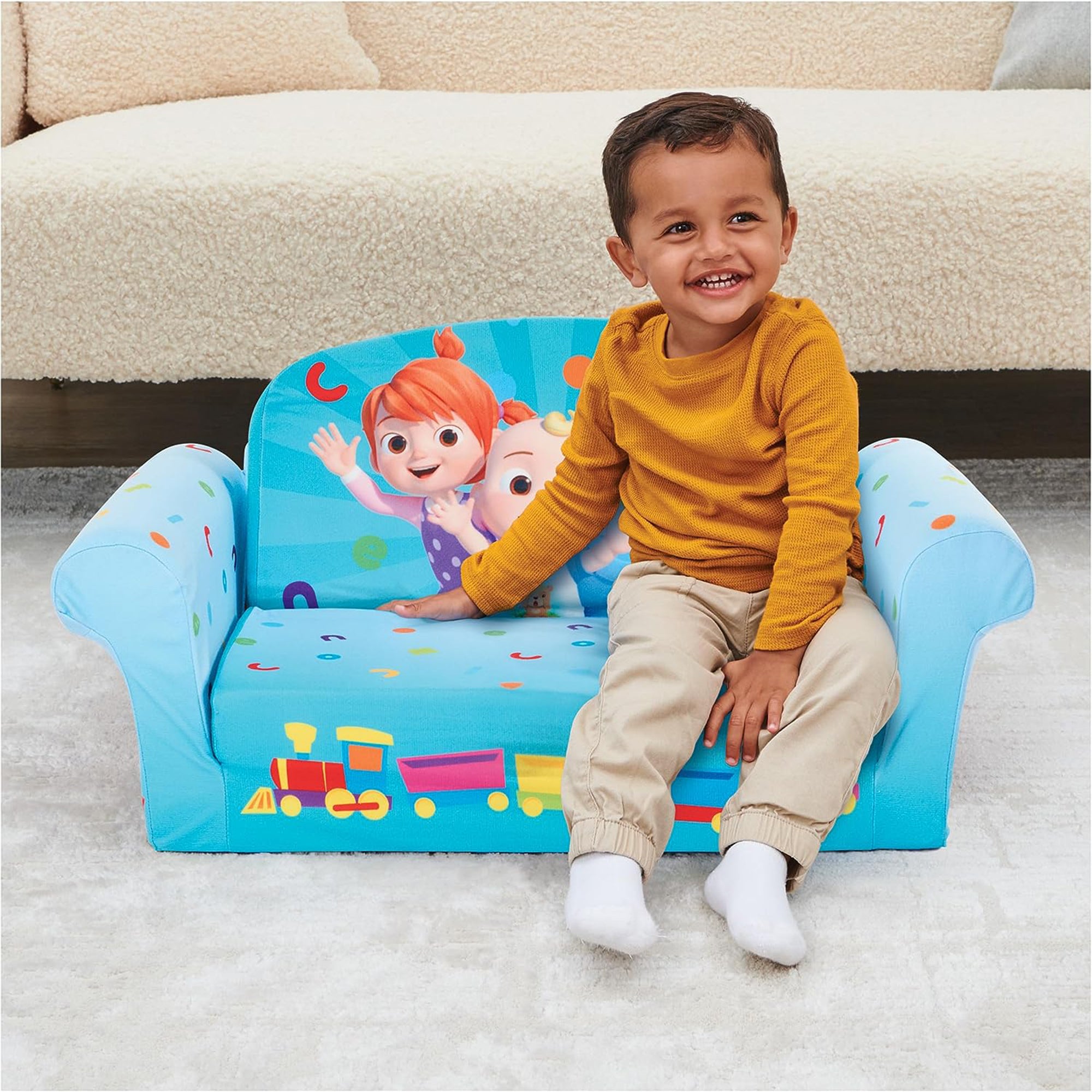 Marshmallow Furniture Kids 2-in-1 Open Foam Compress Sofa Bed, Cocomelon (Used) - VMInnovations