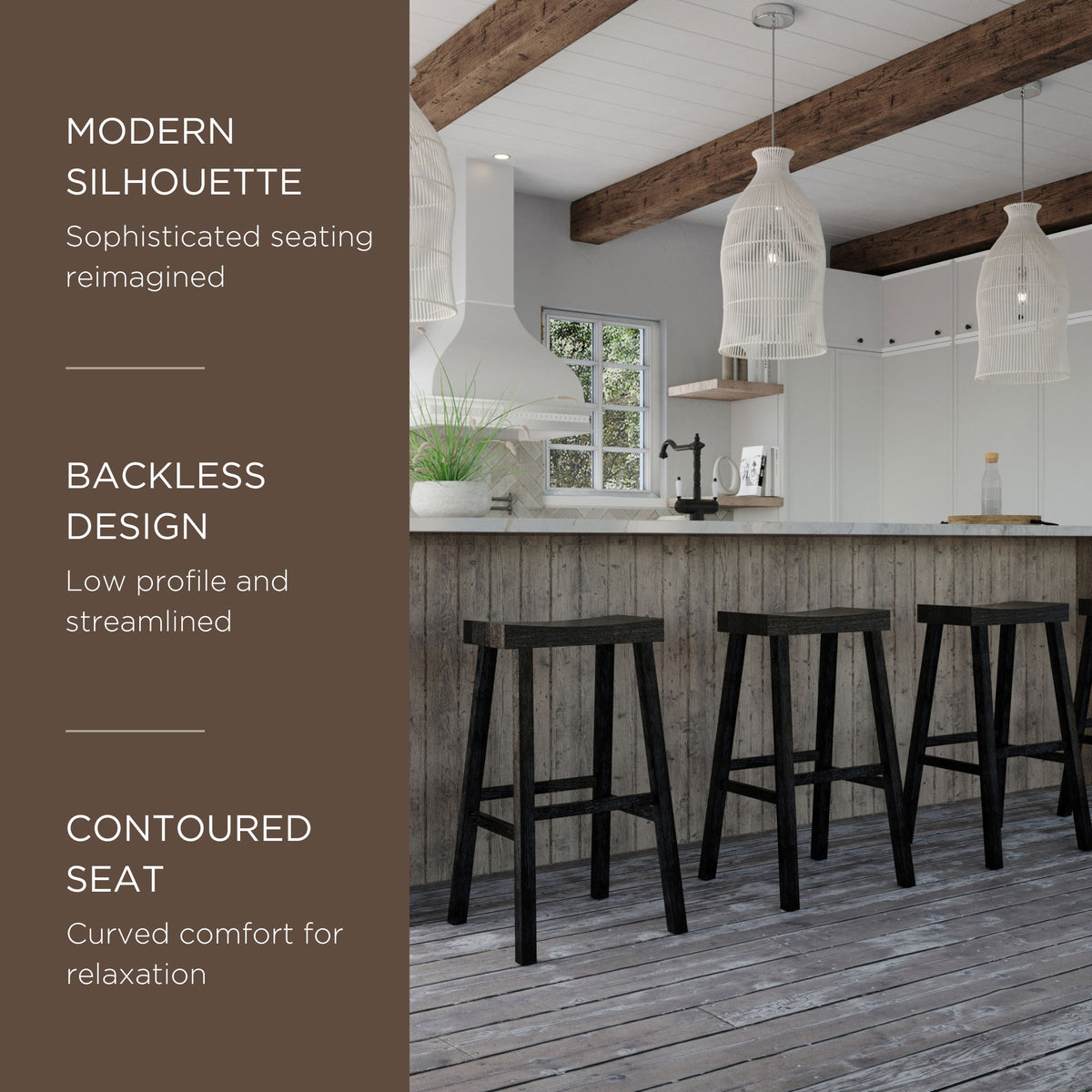 Maven Lane Vincent Wooden Rustic Aesthetic Kitchen Bar Stool, Set of 4(Open Box)