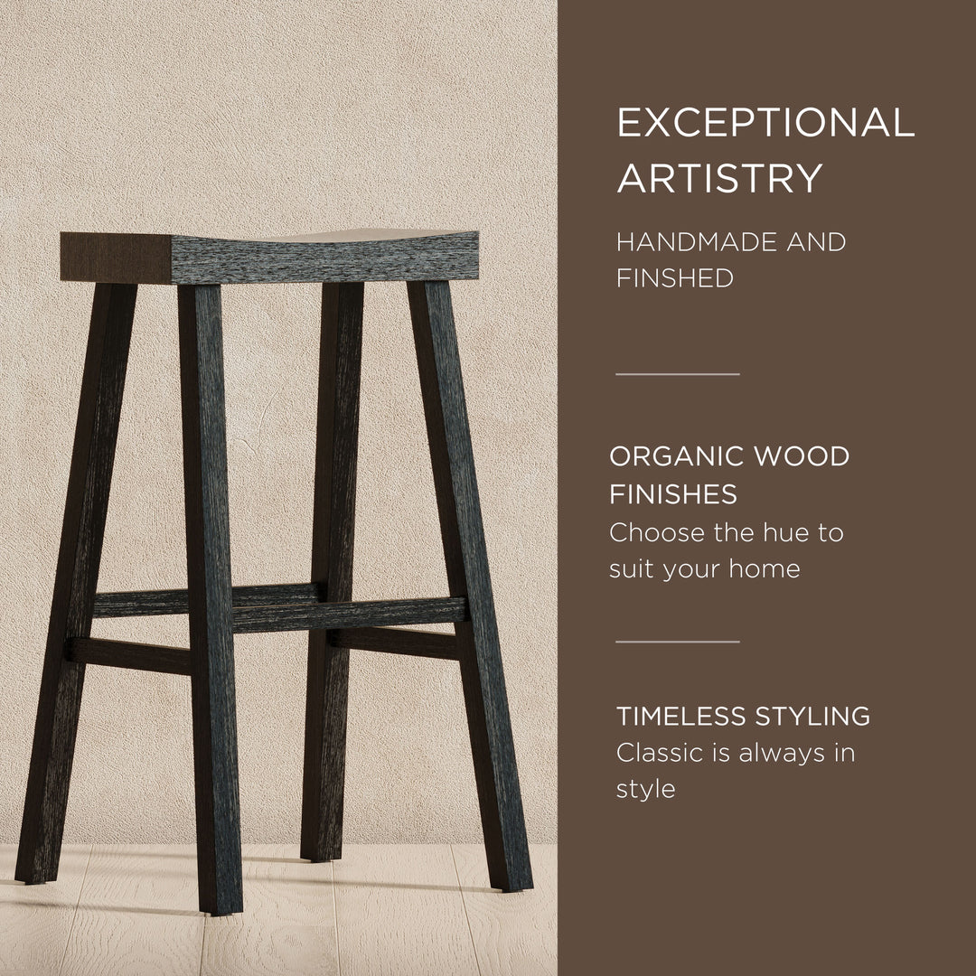 Maven Lane Vincent Wooden Rustic Aesthetic Kitchen Bar Stool, Antiqued Black Finish - VMInnovations