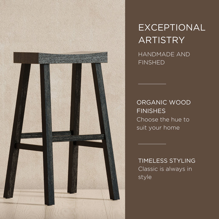 Maven Lane Vincent Wooden Rustic Aesthetic Kitchen Bar Stool, Antiqued Black Finish - VMInnovations