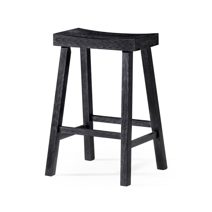 Maven Lane Vincent Wooden Rustic Aesthetic Kitchen Counter Stool, Antiqued Black Finish - VMInnovations