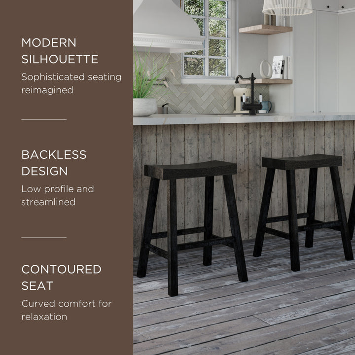 Maven Lane Vincent Wooden Rustic Aesthetic Kitchen Counter Stool, Antiqued Black Finish - VMInnovations