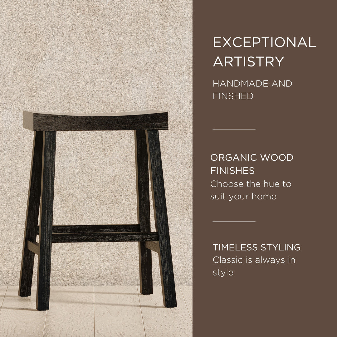 Maven Lane Vincent Wooden Rustic Aesthetic Kitchen Counter Stool, Antiqued Black Finish - VMInnovations