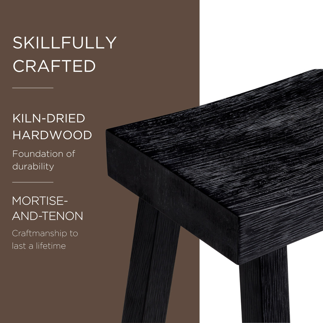 Maven Lane Vincent Wooden Rustic Aesthetic Kitchen Counter Stool, Antiqued Black Finish - VMInnovations