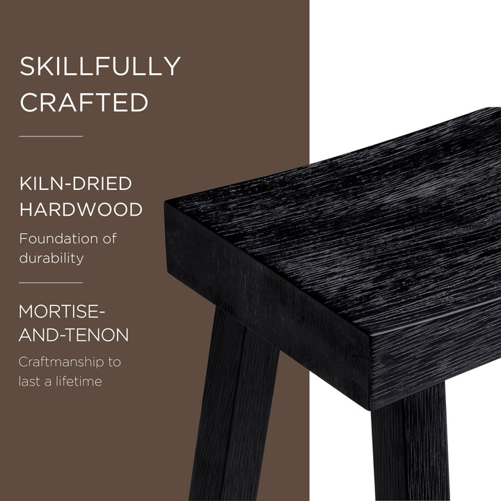 Maven Lane Vincent Wooden Rustic Aesthetic Kitchen Counter Stool, Antiqued Black Finish - VMInnovations