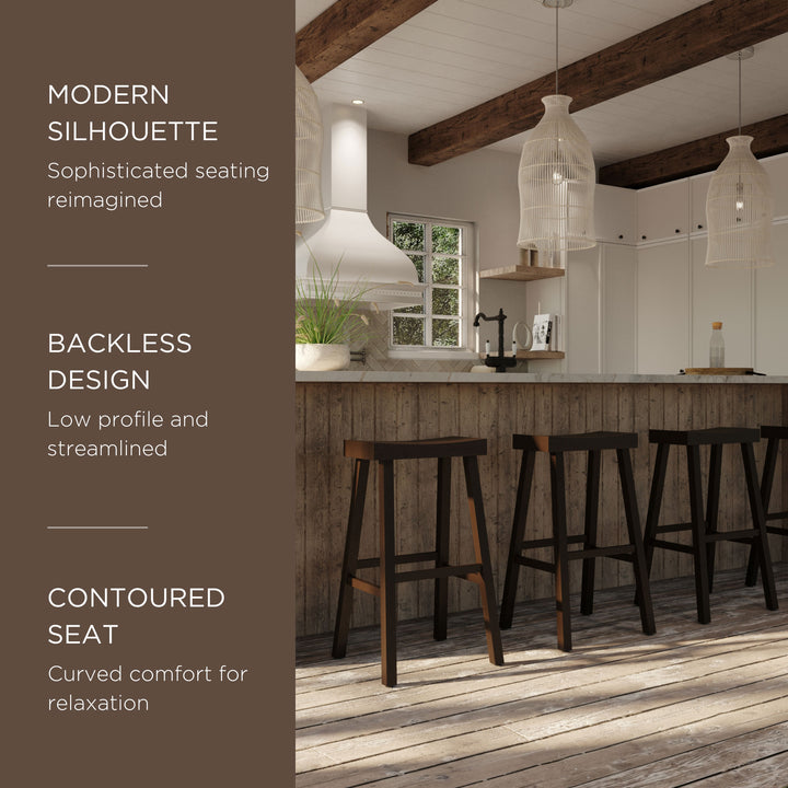 Maven Lane Vincent Wooden Rustic Aesthetic Kitchen Bar Stool, Antiqued Brown Finish - VMInnovations