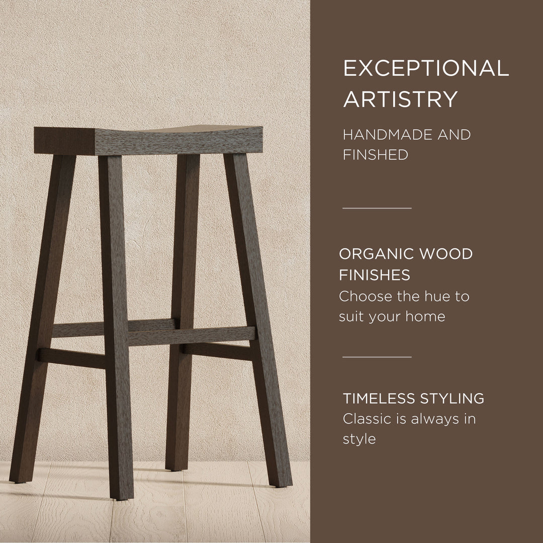 Maven Lane Vincent Wooden Rustic Aesthetic Kitchen Bar Stool, Antiqued Brown Finish - VMInnovations