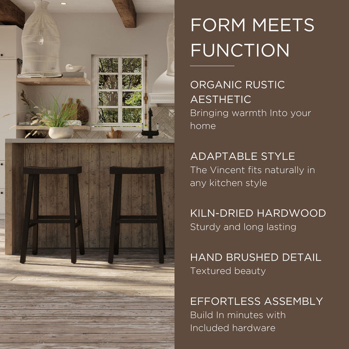 Maven Lane Vincent Wooden Rustic Aesthetic Kitchen Bar Stool, Antiqued Brown Finish - VMInnovations