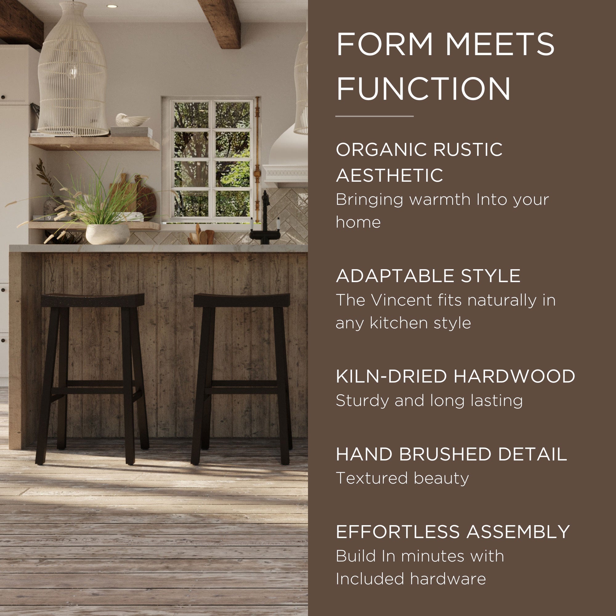 Maven Lane Wooden Rustic Kitchen Bar Stool, Antiqued Brown Finish (For Parts) - VMInnovations