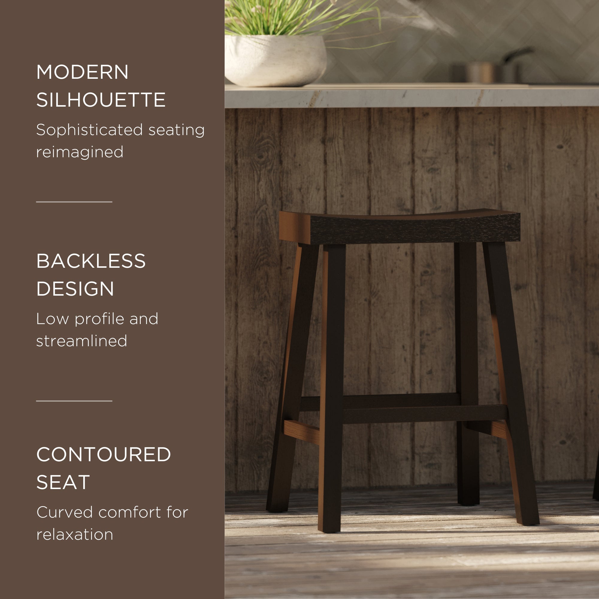 Wooden Rustic Aesthetic Kitchen Counter Stool, Antiqued Brown Finish (Used)