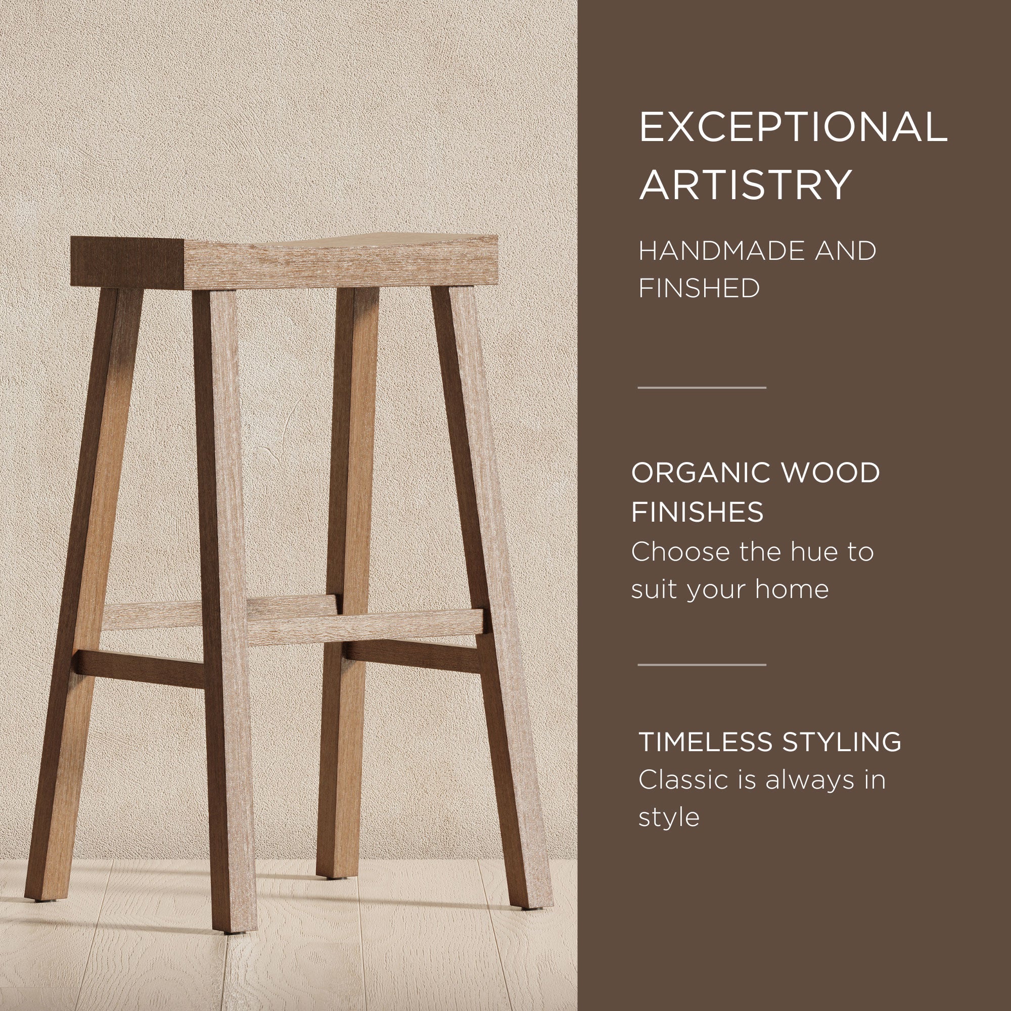 Maven Lane Vincent Wooden Rustic Aesthetic Kitchen Bar Stool, Antiqued Natural Finish - VMInnovations