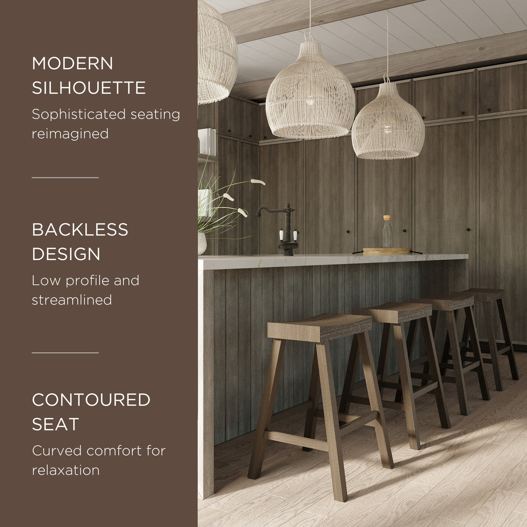 Maven Lane Vincent Wooden Rustic Aesthetic Kitchen Counter Stool, Antiqued Grey Finish - VMInnovations