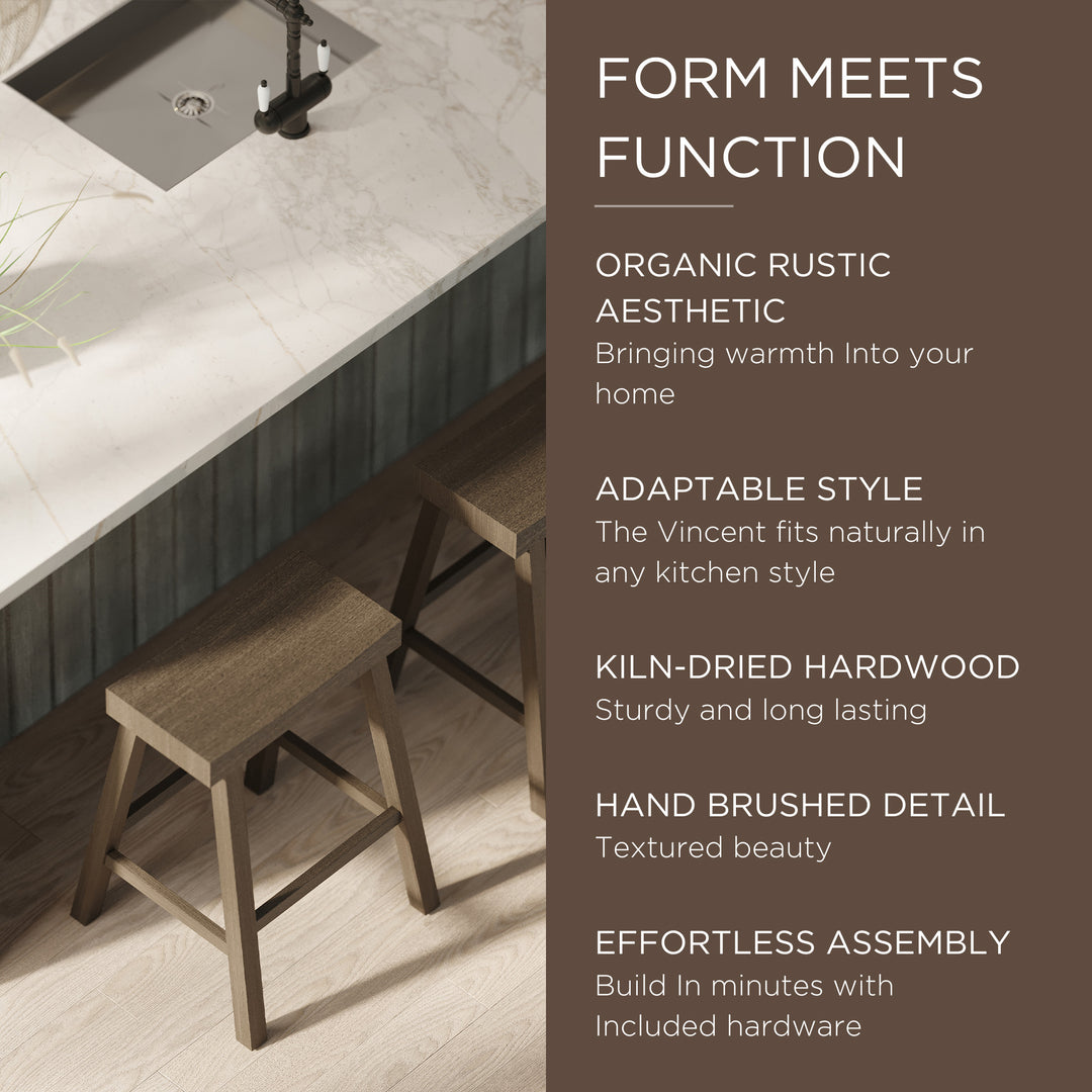 Maven Lane Vincent Wooden Rustic Aesthetic Kitchen Counter Stool, Antiqued Grey Finish - VMInnovations