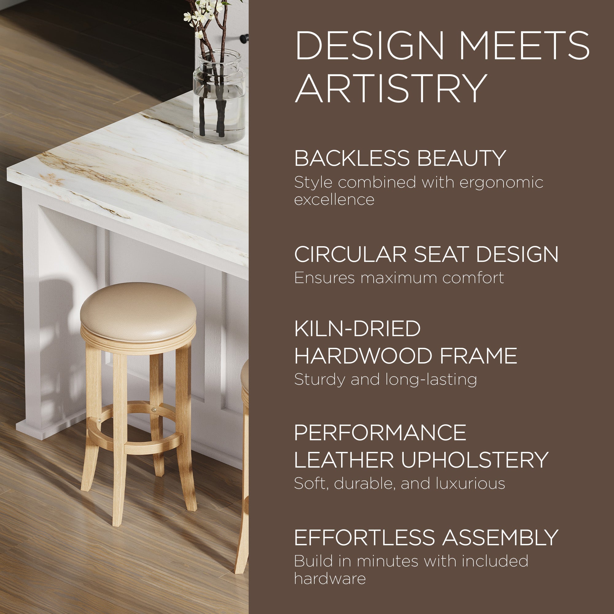 Maven Lane Bar Stool in Weathered Oak Finish w/Avanti Vegan Leather(Open Box)