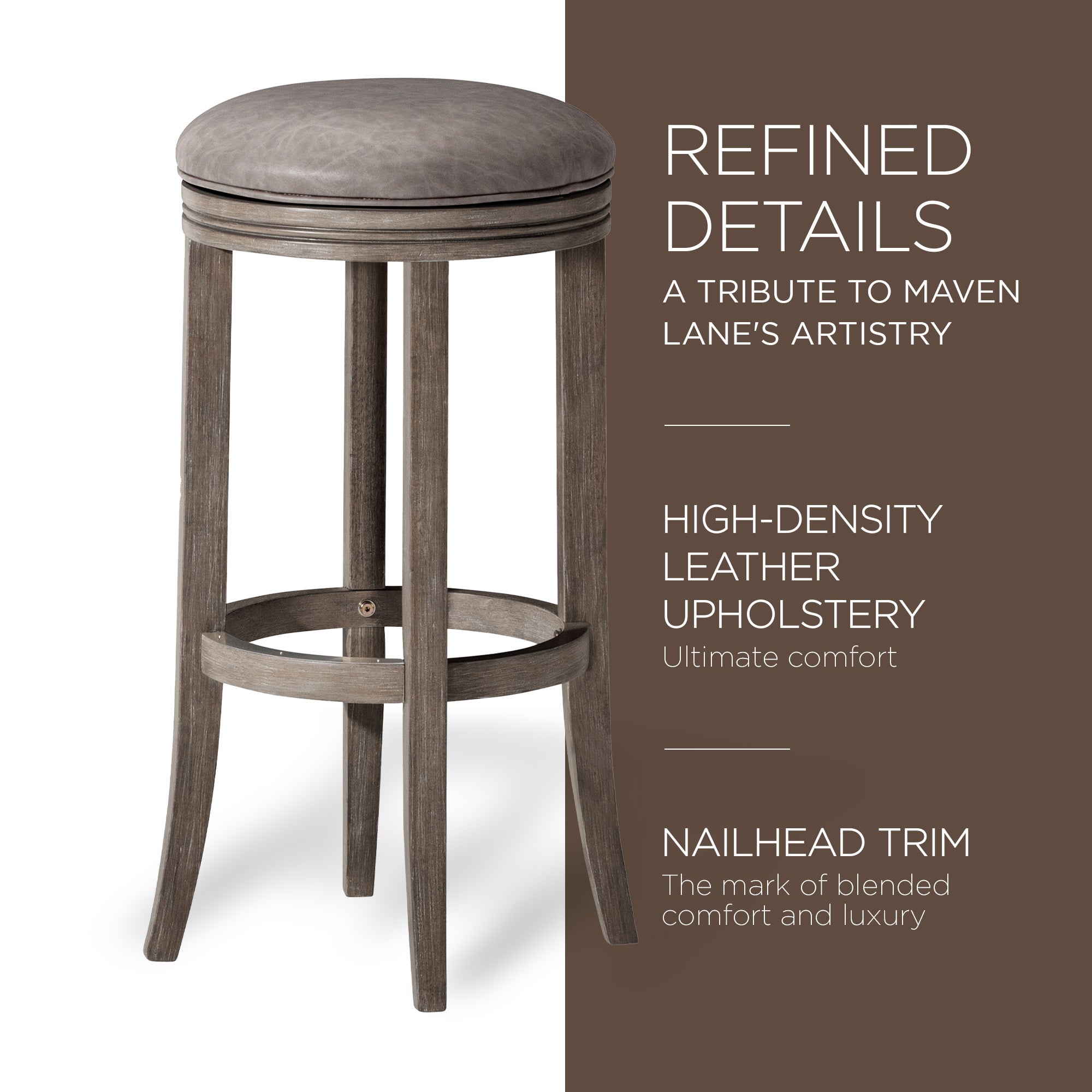 Maven Lane Eva Bar Stool in Reclaimed Oak with Stone Vegan Leather (For Parts) - VMInnovations