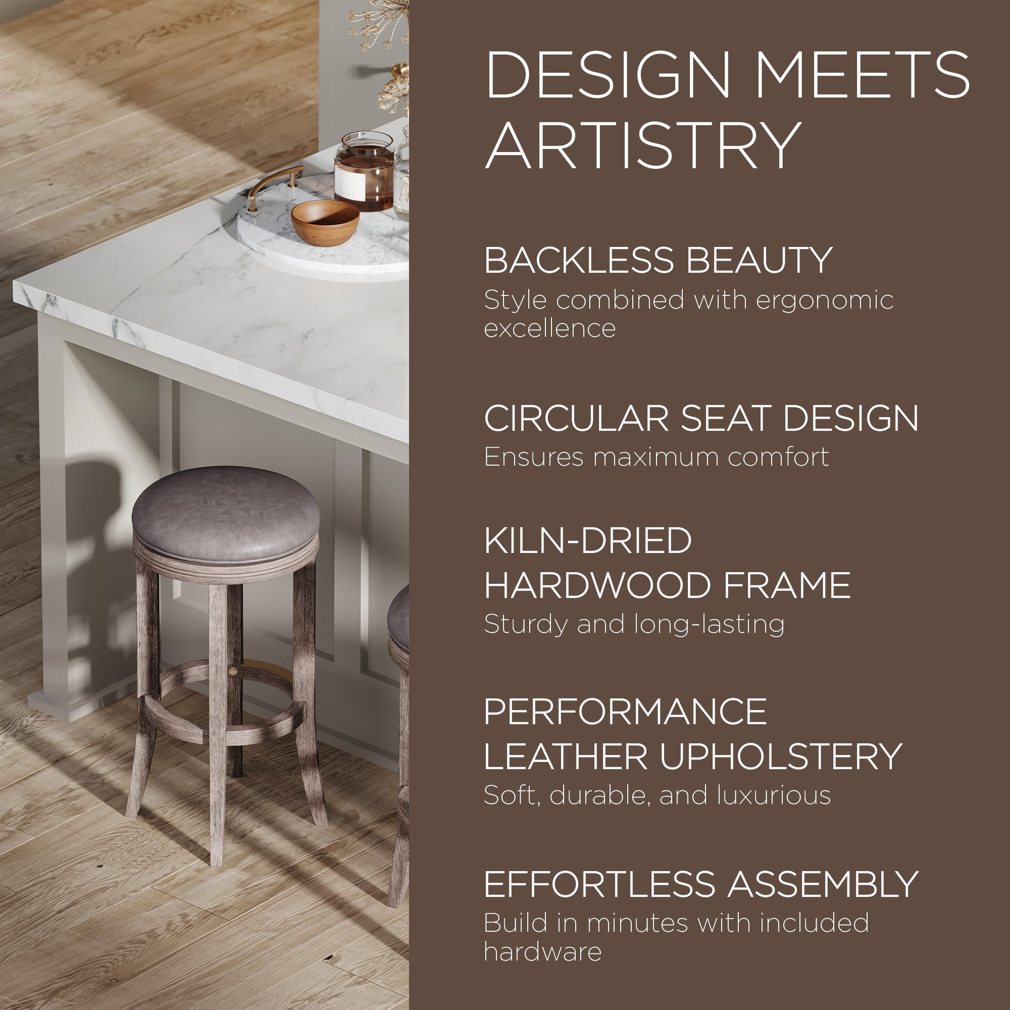 Maven Lane Eva Bar Stool in Reclaimed Oak with Stone Vegan Leather (For Parts)