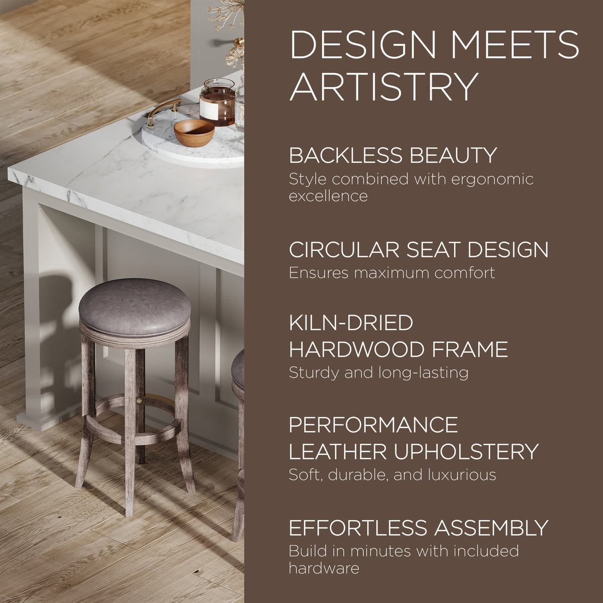 Maven Lane Eva Bar Stool in Reclaimed Oak with Stone Vegan Leather (For Parts)