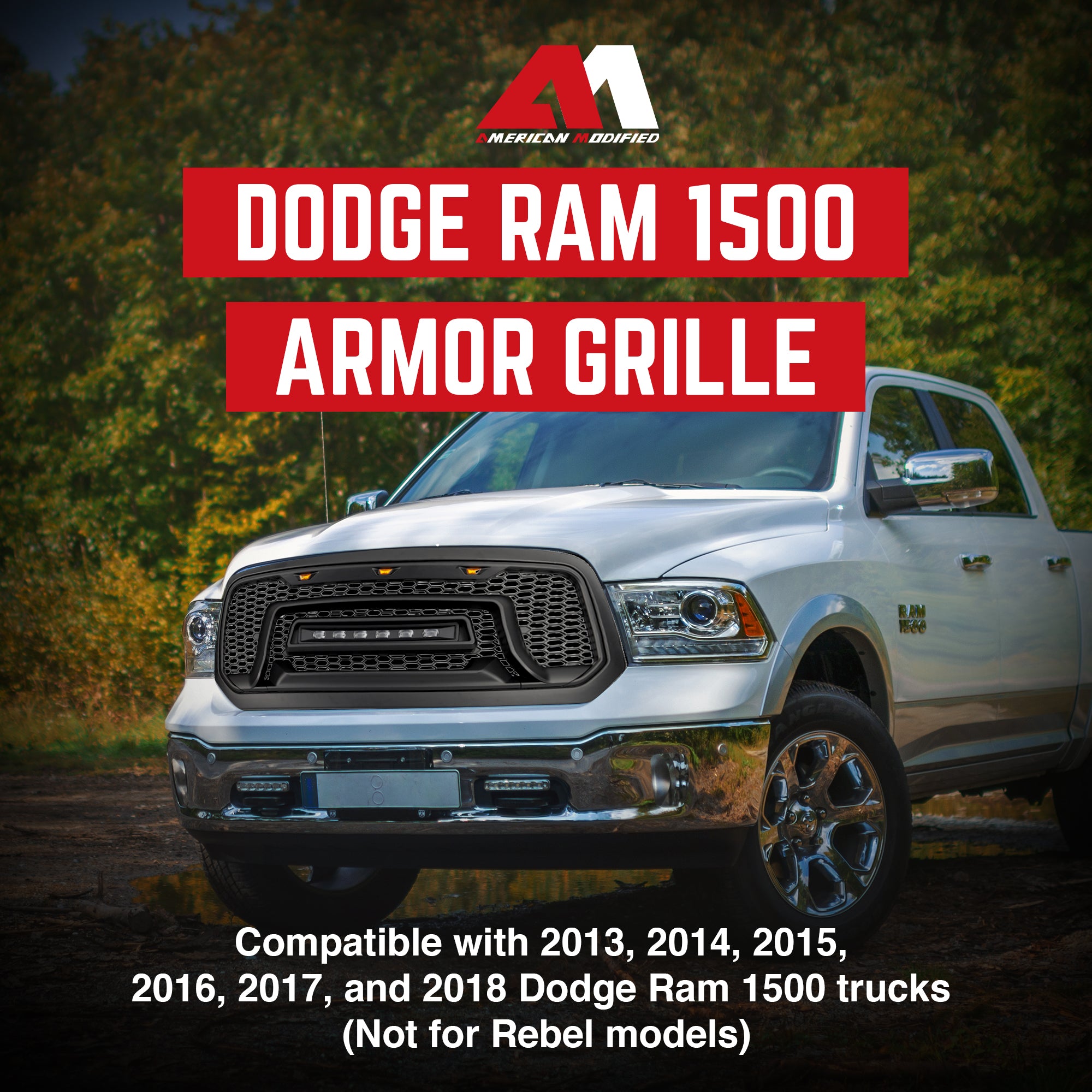 AMERICAN MODIFIED Armor Grille with Off Road Lights for 2013-2018 Dodge Ram 1500 - VMInnovations