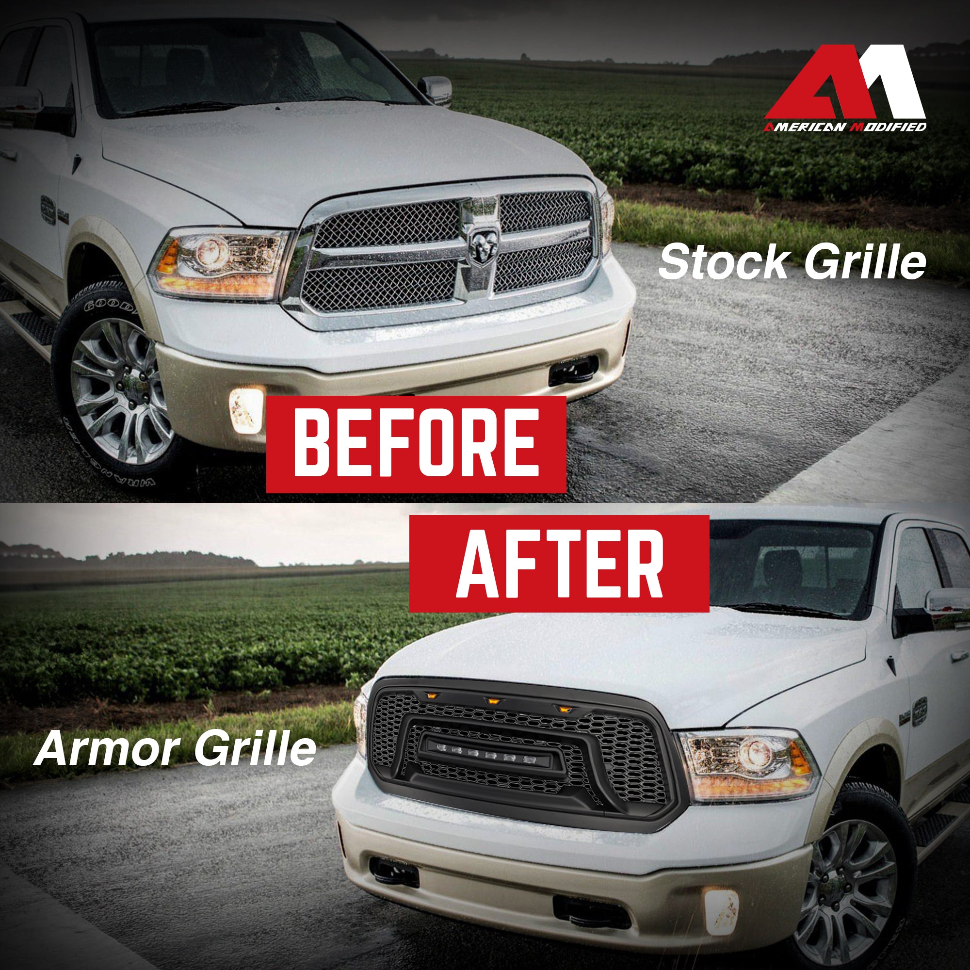 AMERICAN MODIFIED Armor Grille with Off Road Lights for 2013-2018 Dodge Ram 1500 - VMInnovations