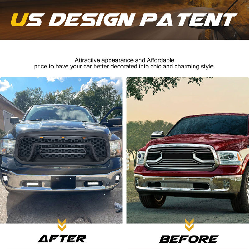 AMERICAN MODIFIED Rebel Grille with Amber Lights for 2013-2018 Dodge Ram 1500
