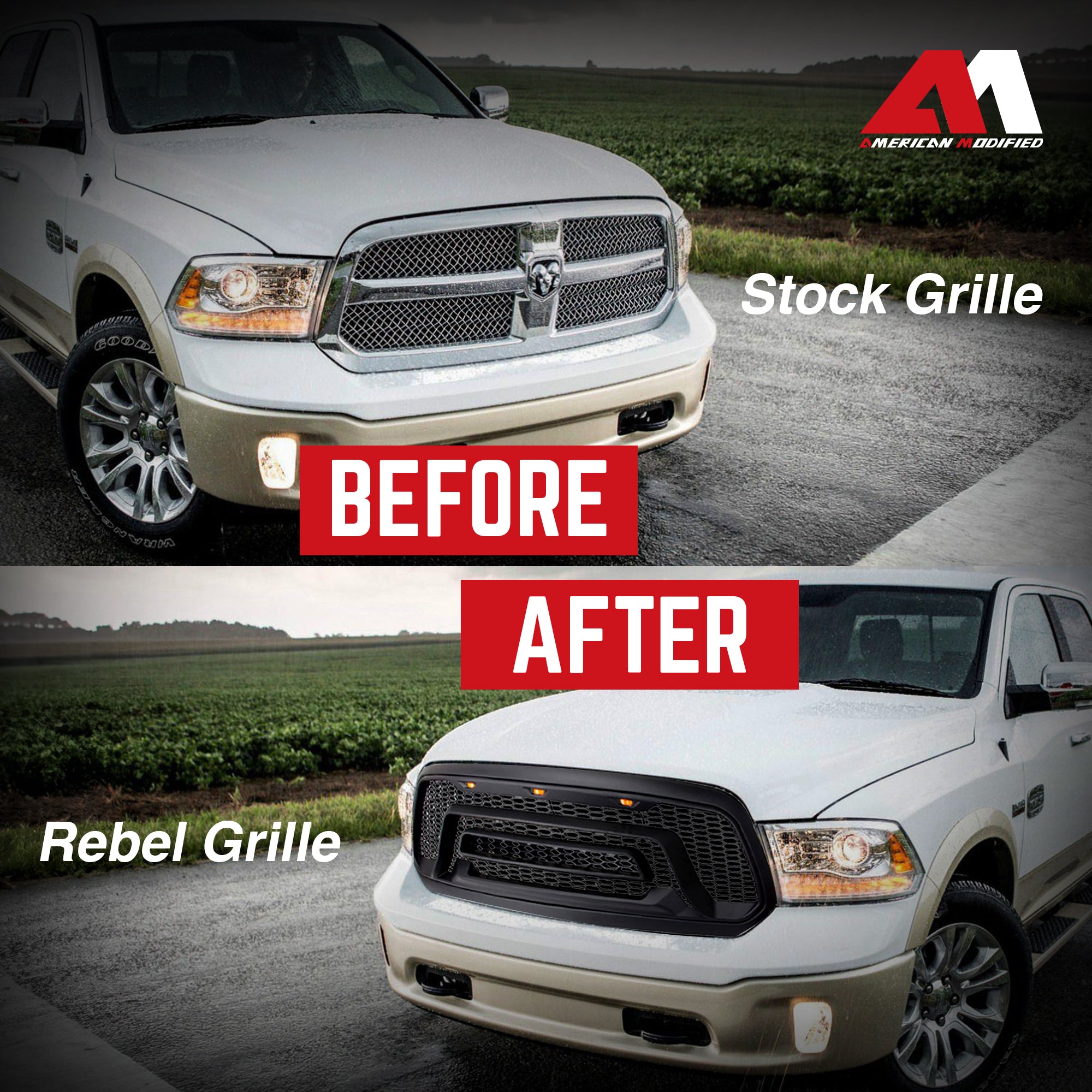 AMERICAN MODIFIED Rebel Grille with Amber Lights for 2013-2018 Dodge Ram 1500 - VMInnovations