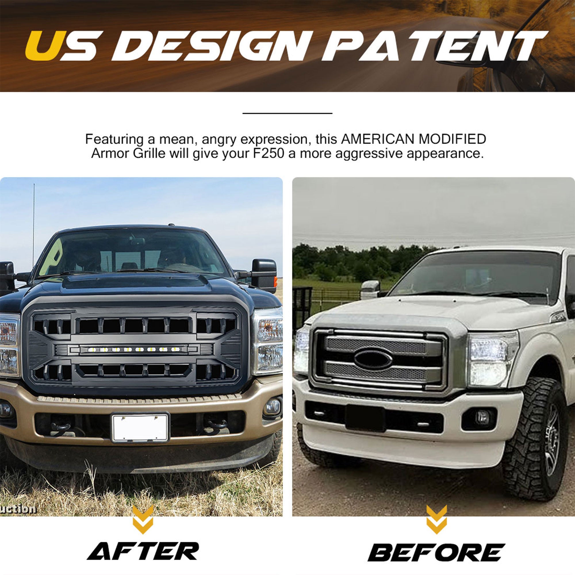 AMERICAN MODIFIED Armor Grille w/Off Road Lights,11-16 Ford Super Duty(Open Box) - VMInnovations