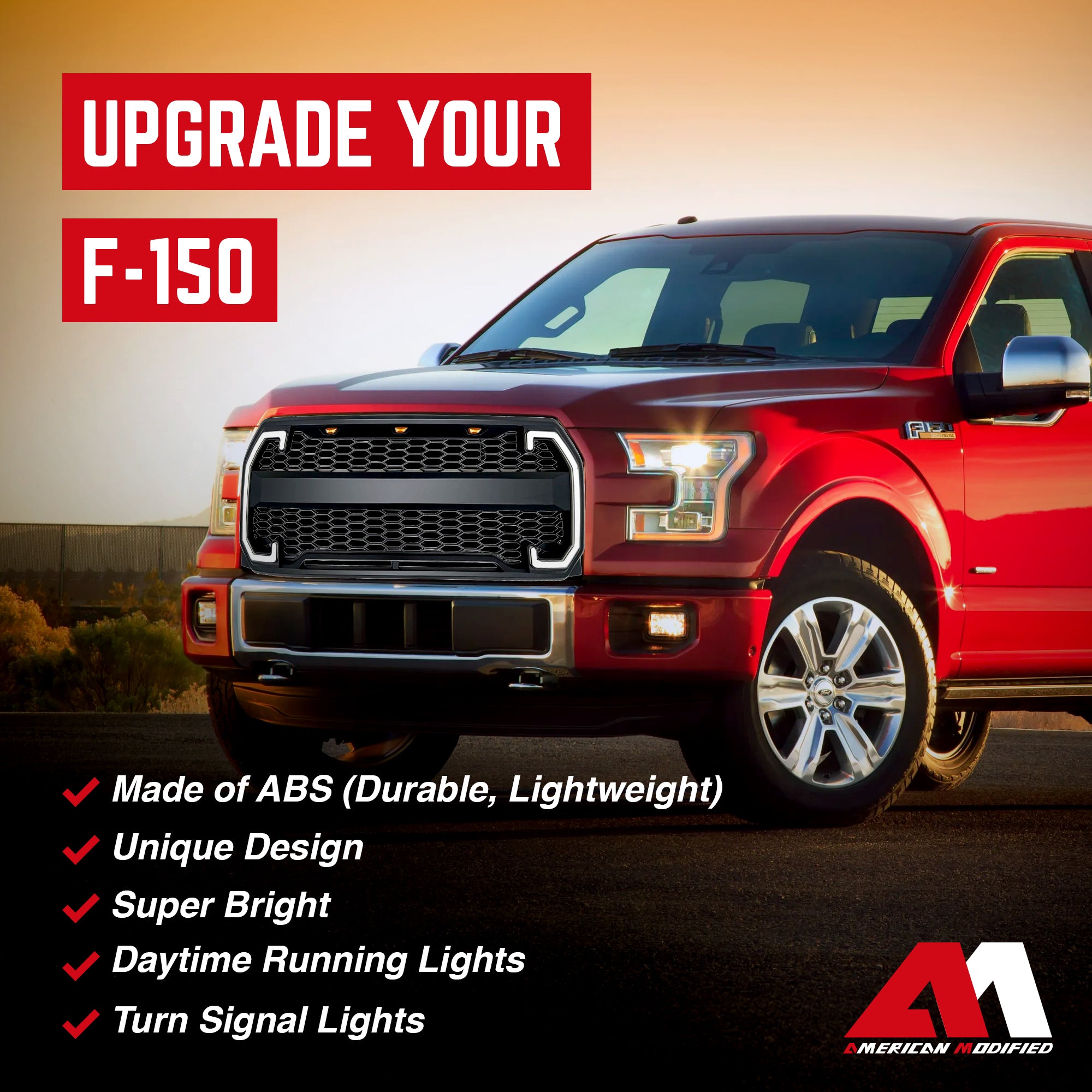 AMERICAN MODIFIED Raptor Style Grille w/Turn Lights, 2015-2017 Ford F150 (Used) - VMInnovations