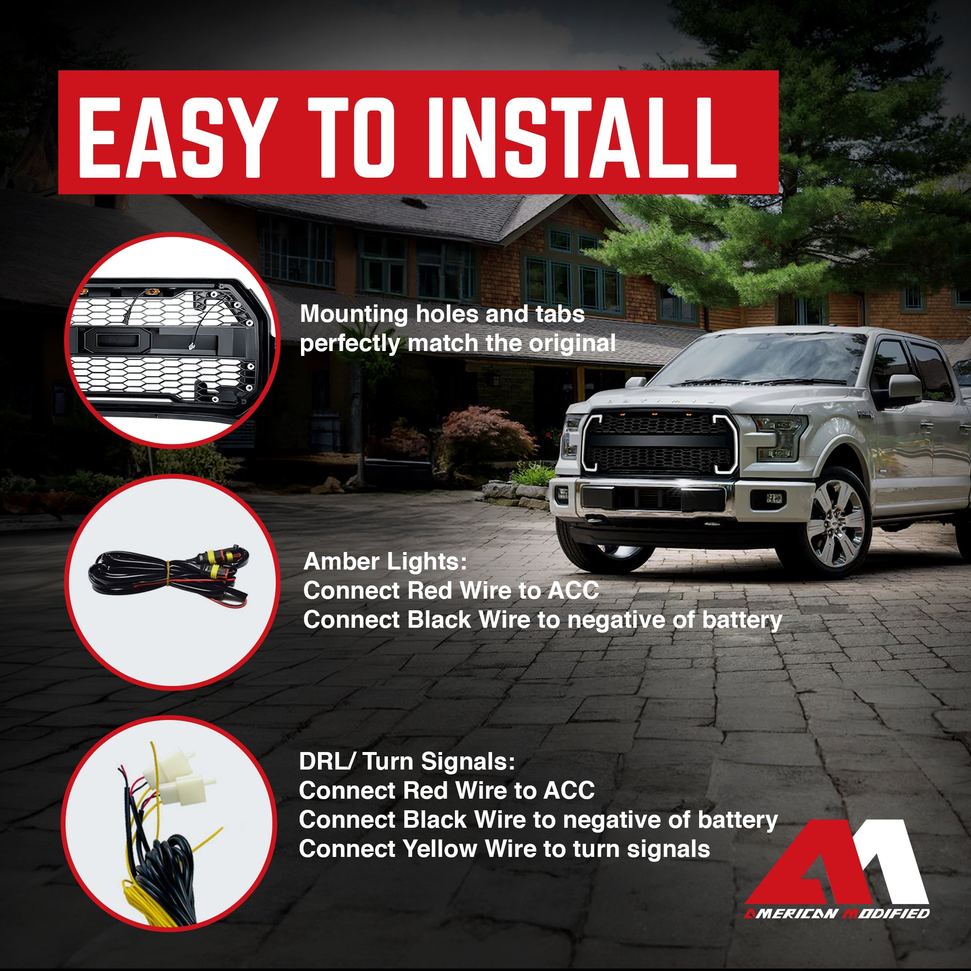 AMERICAN MODIFIED Raptor Style Grille w/Turn Lights, 2015-2017 Ford F150 (Used) - VMInnovations