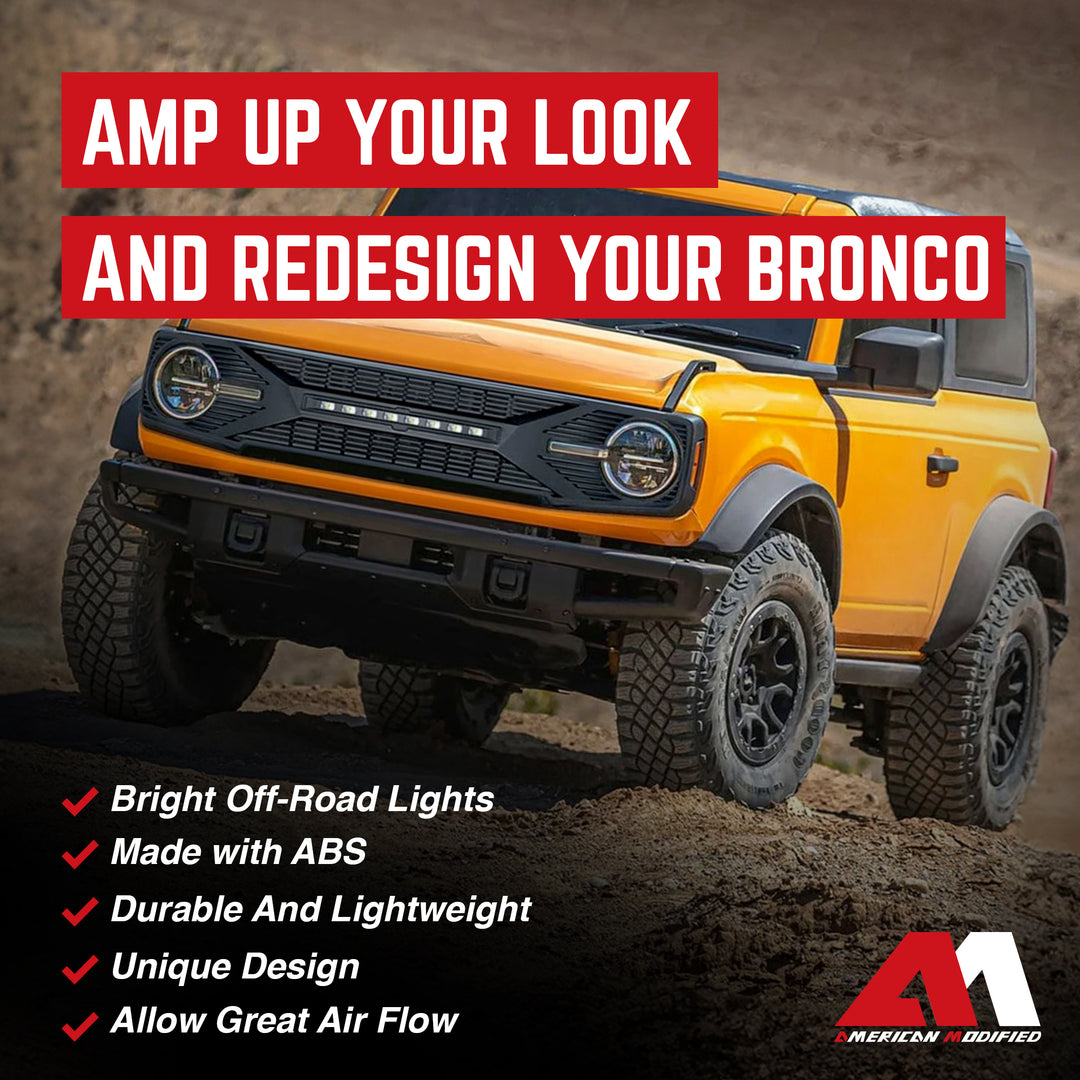 AMERICAN MODIFIED Front Grille w/ Lights for 21-24 Ford Bronco w/o Front Camera - VMInnovations