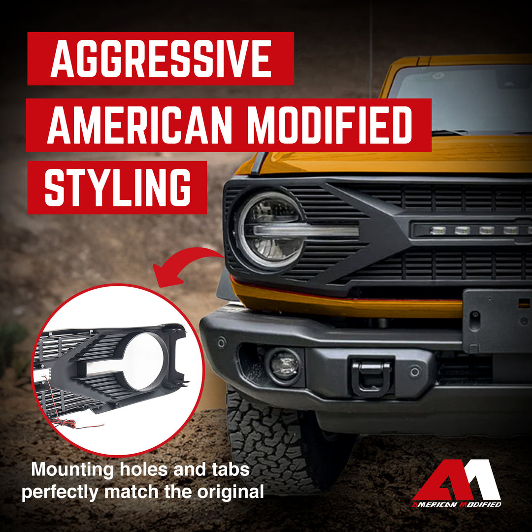 AMERICAN MODIFIED Front Grille w/ Lights for 21-24 Ford Bronco w/o Front Camera - VMInnovations