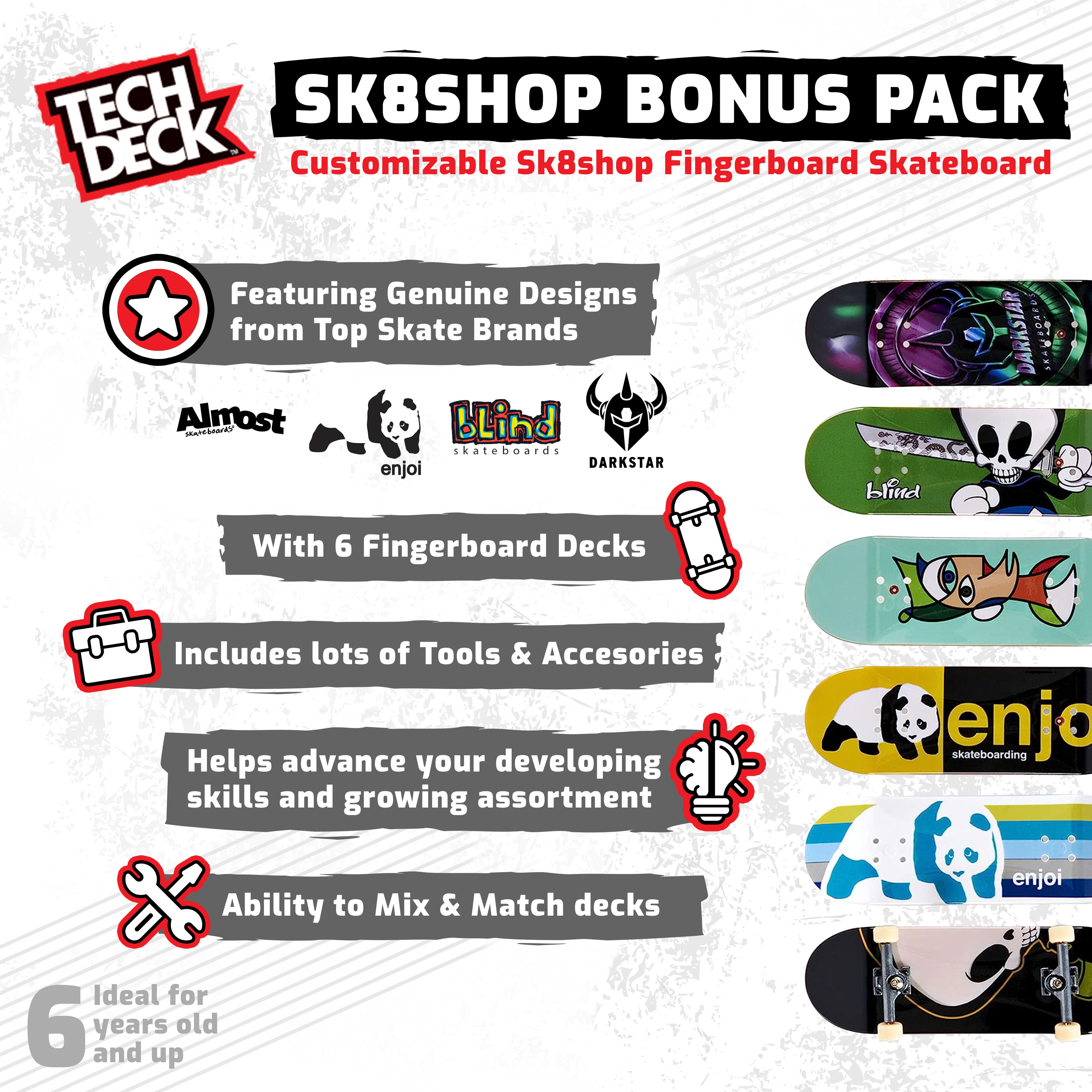 Tech Deck Customizable Sk8shop Fingerboard Skateboard Toy Bonus Pack, Multicolor - VMInnovations