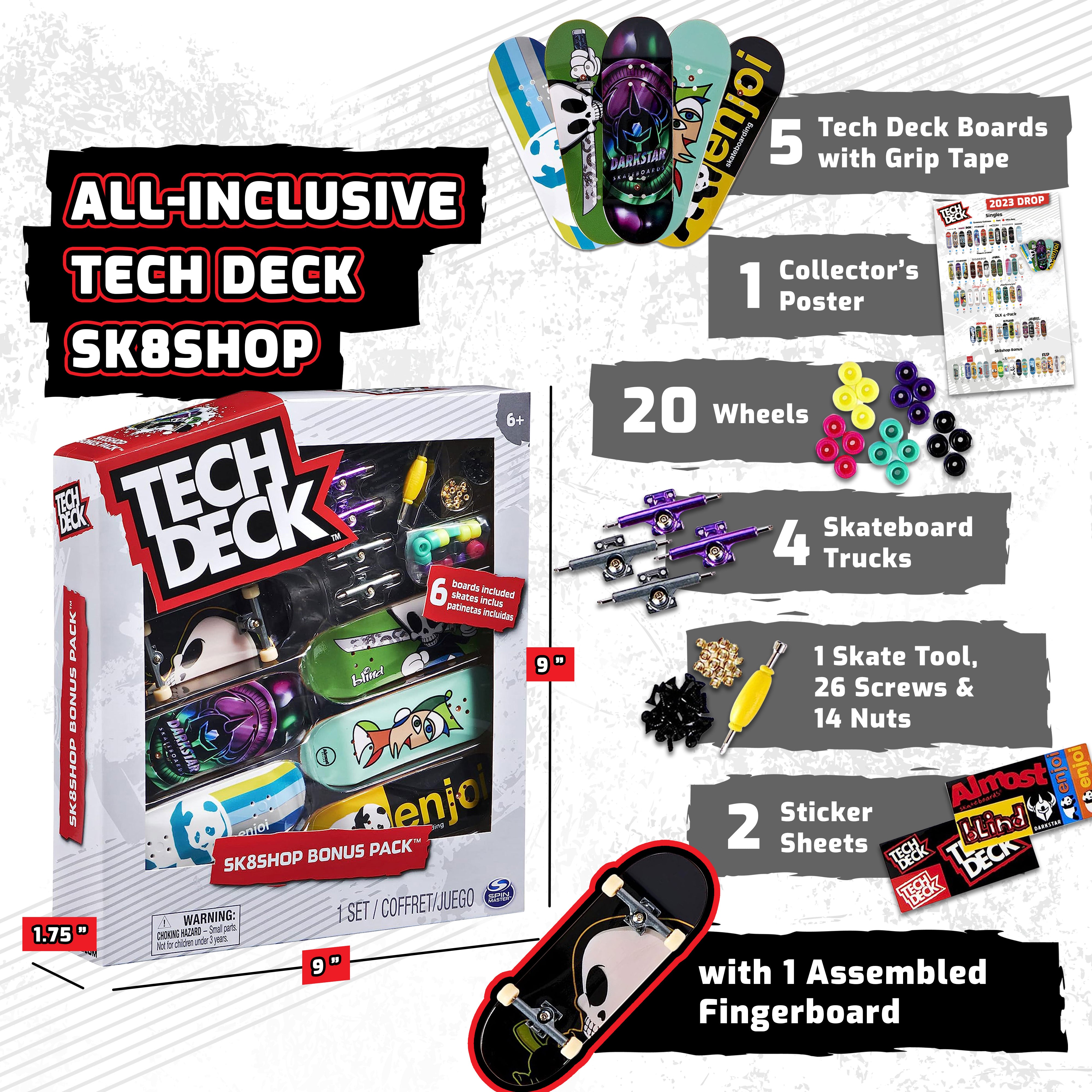 Tech Deck Customizable Sk8shop Fingerboard Skateboard Toy Bonus Pack, Multicolor - VMInnovations