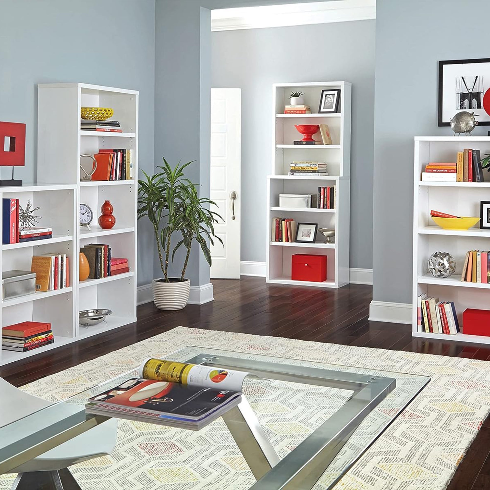 ClosetMaid 6 Tier Bookshelf with Adjustable Shelves and Closed Back Panel, White - VMInnovations