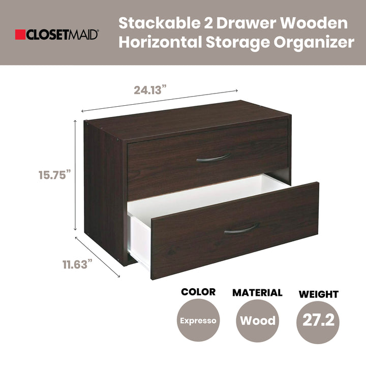 ClosetMaid Stackable 2 Drawer Wooden Horizontal Storage Organizer, Espresso - VMInnovations