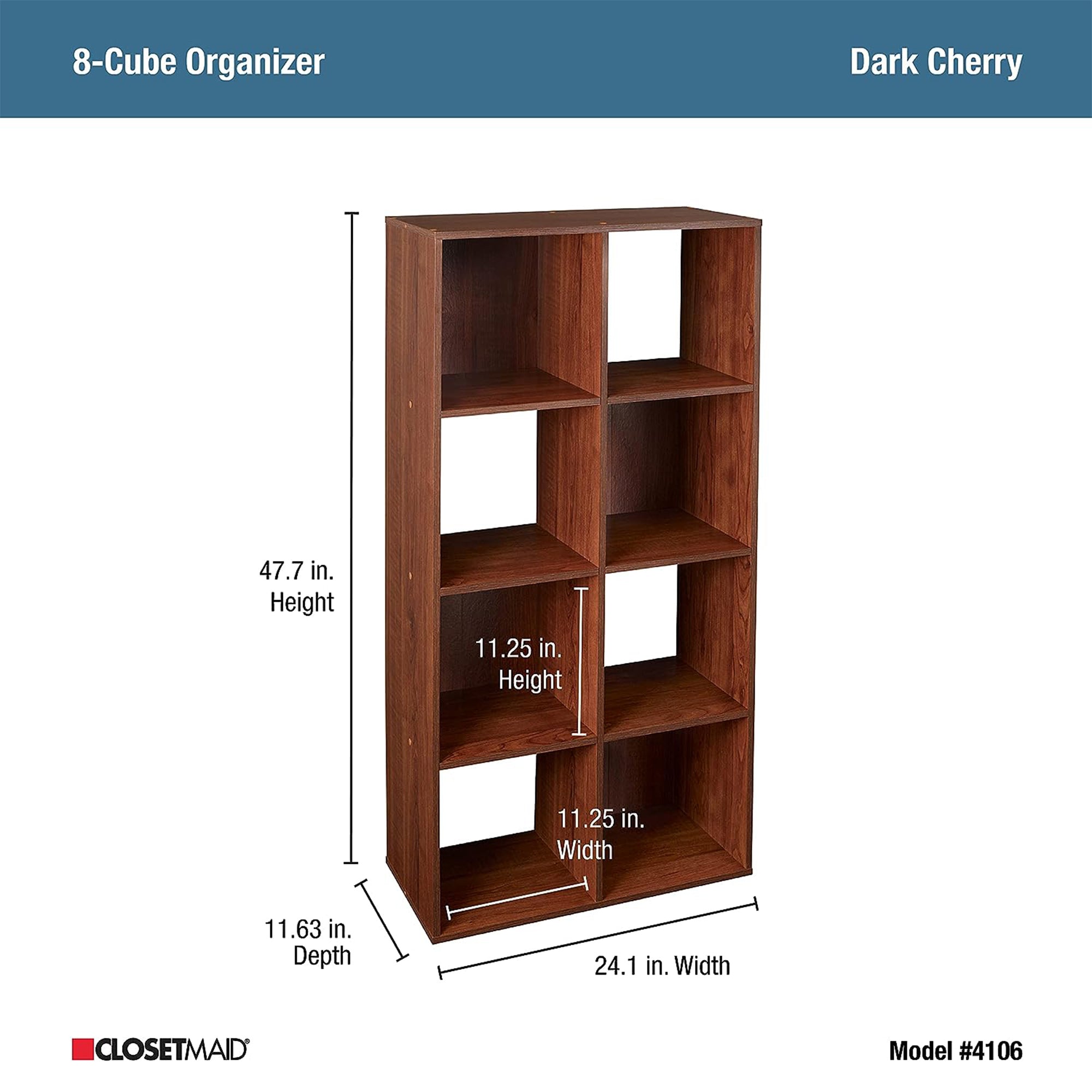 ClosetMaid 8 Cube Cubby Wood Open Bookcase Display Shelf Organizer, Dark Cherry - VMInnovations