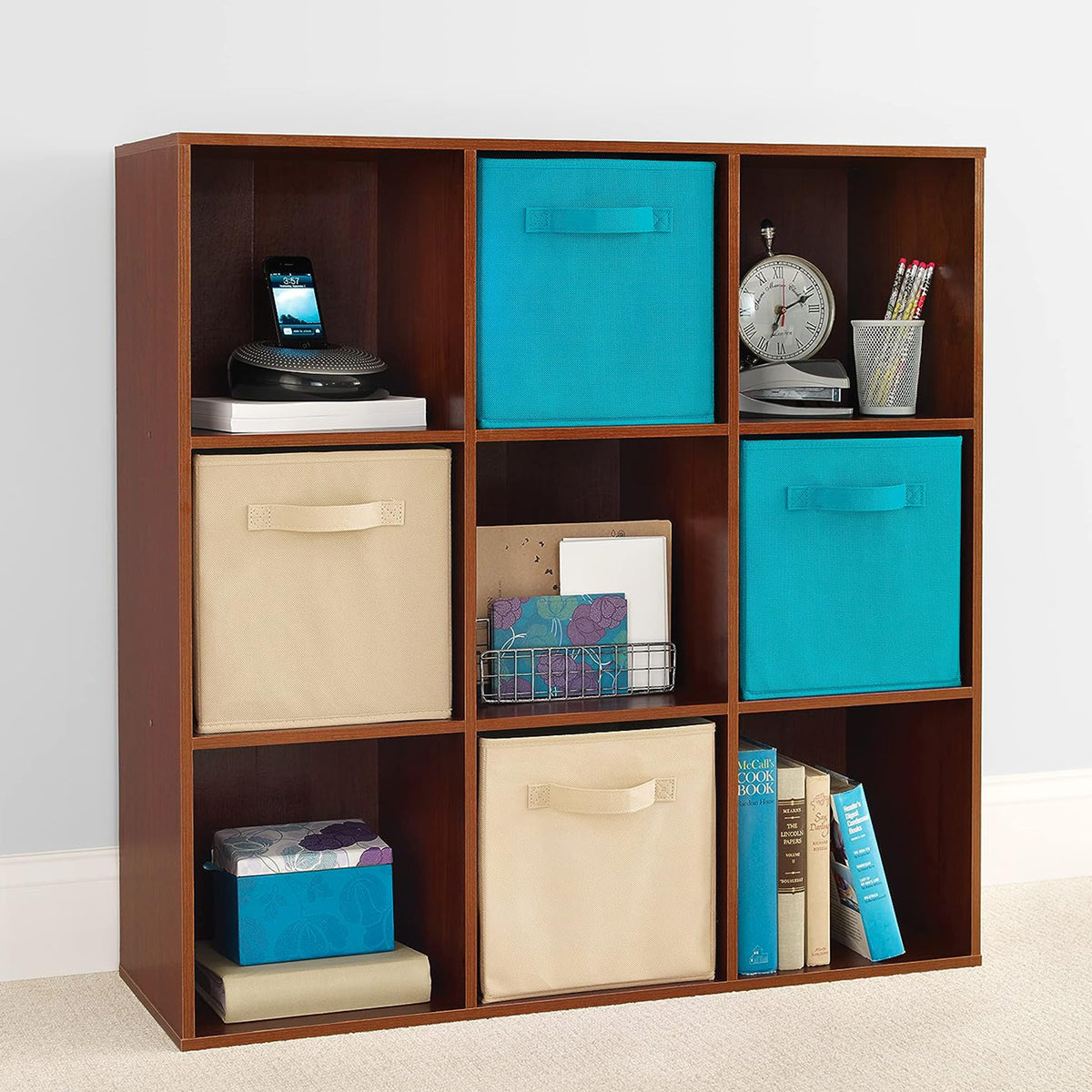 ClosetMaid 9 Cube Cubby Wood Bookcase Display Shelf , Dark Cherry (Open Box)