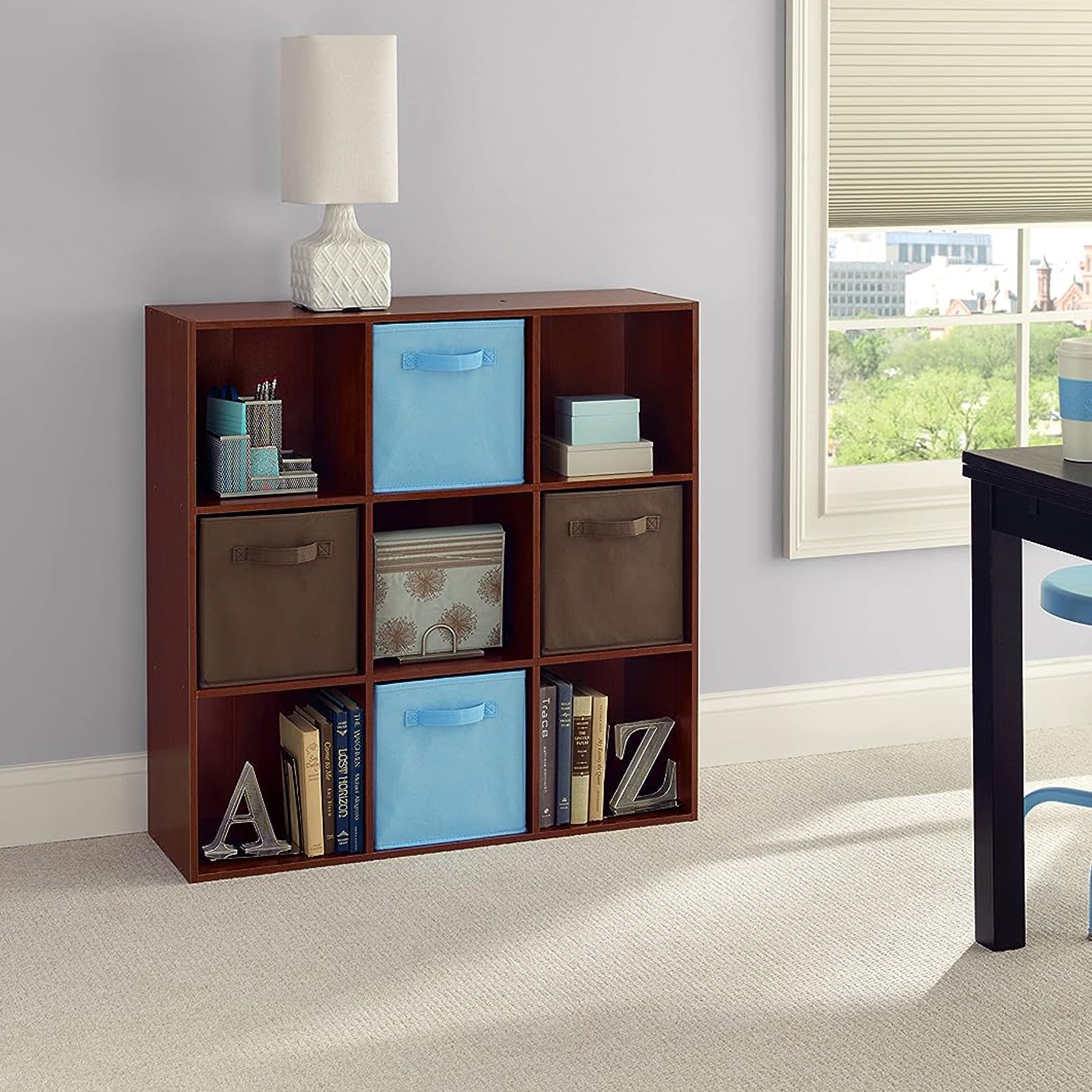 ClosetMaid 9 Cube Cubby Wood Open Bookcase Display Shelf Organizer, Dark Cherry - VMInnovations