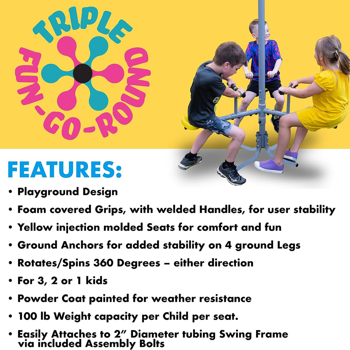 XDP Recreation Outdoor Central Park Swing Set with Slide and Triple Fun Go Round