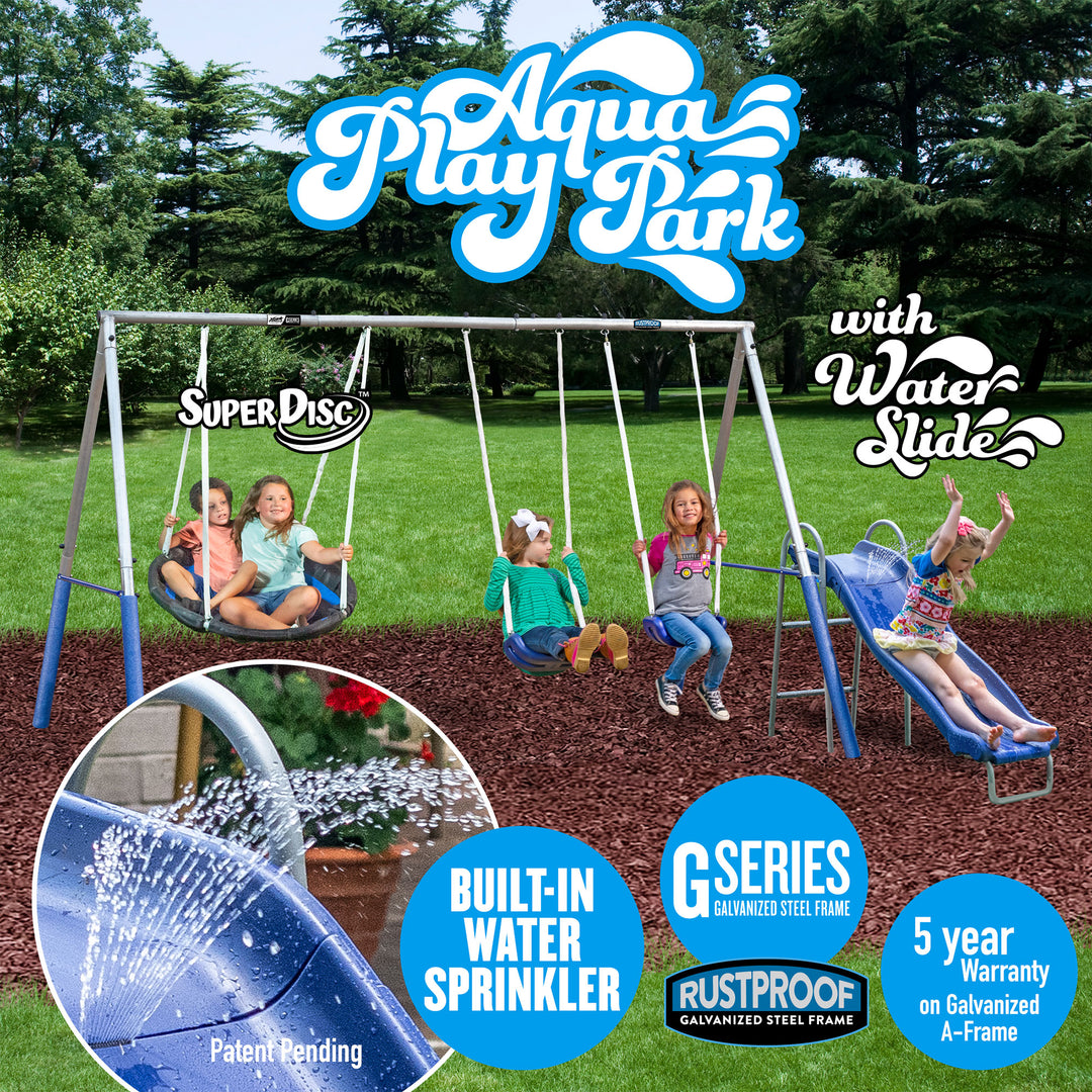 XDP Recreation Aqua Play Outdoor Park with Super Disc Swing and Water Wave Slide - VMInnovations