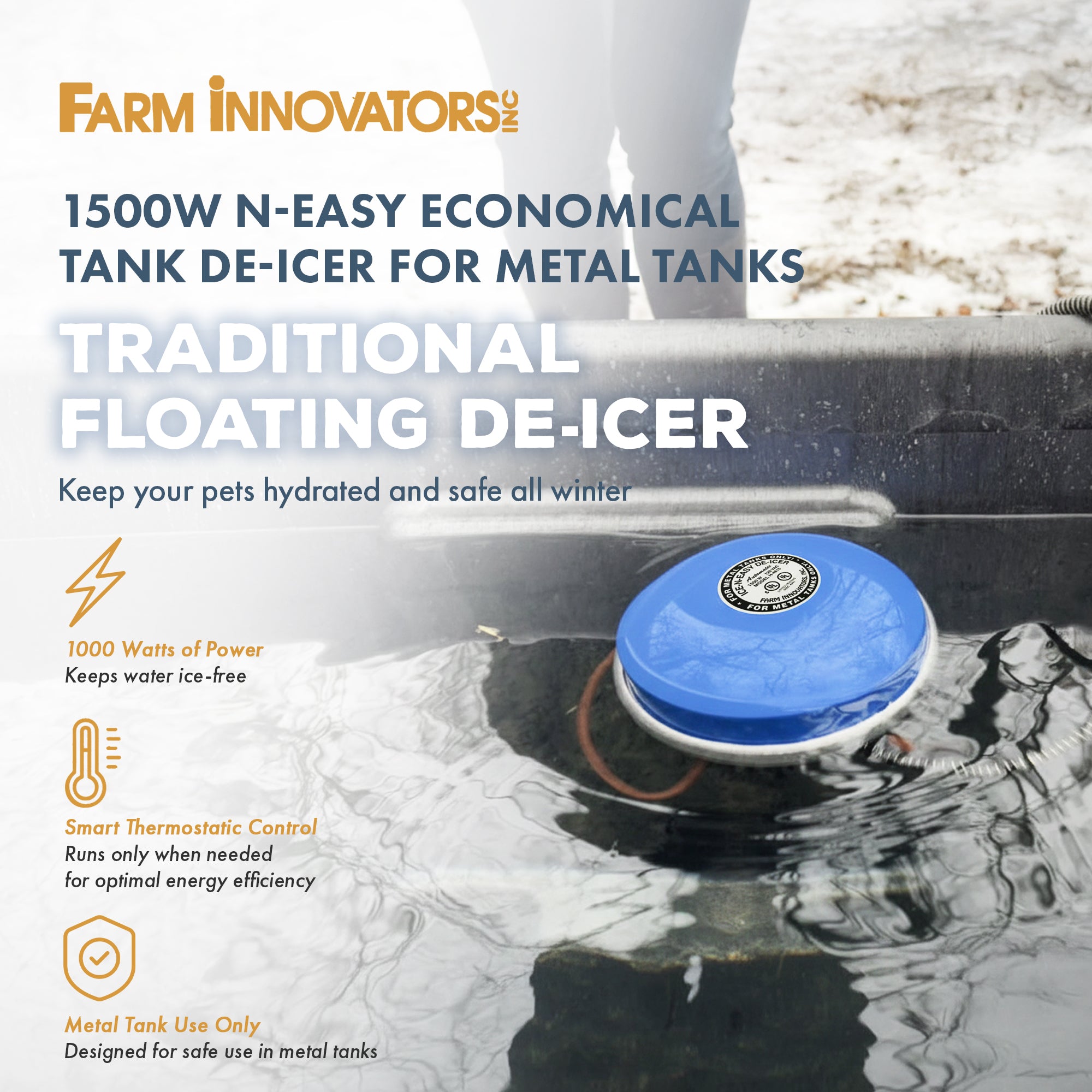 Farm Innovators Ice N Easy Economical Tank 1500W Traditional Floating De Icer - VMInnovations