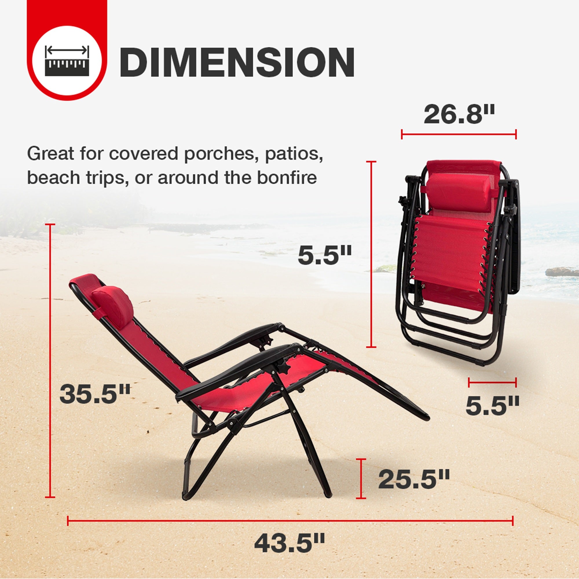 Elevon Adjustable Zero Gravity Recliner Lounge Chair for Outdoor Deck, Burgundy - VMInnovations