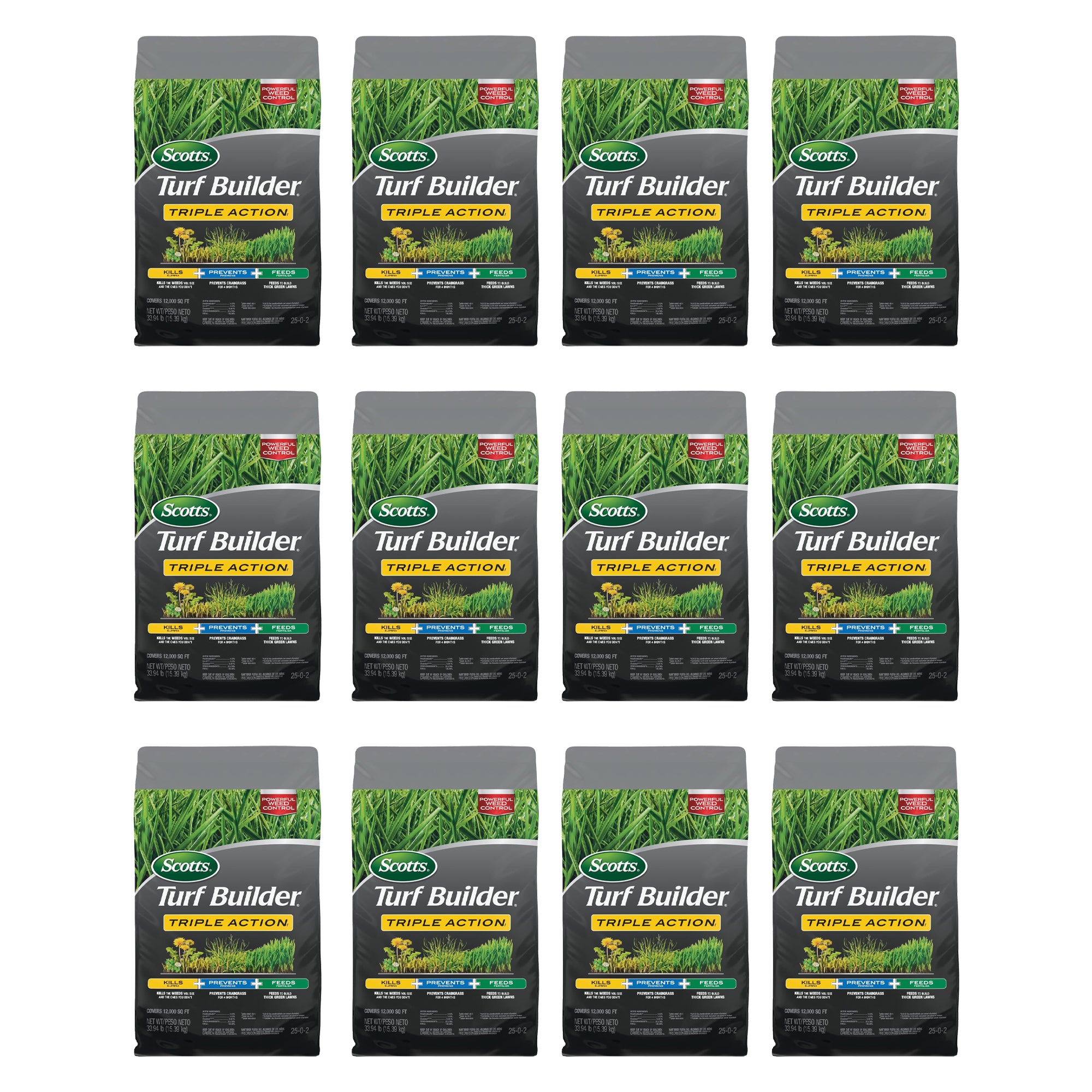 Scotts Turf Builder 3in1 Weed Slayer & Lawn Fertilizer for 12000 Sq Ft (12 Pack)