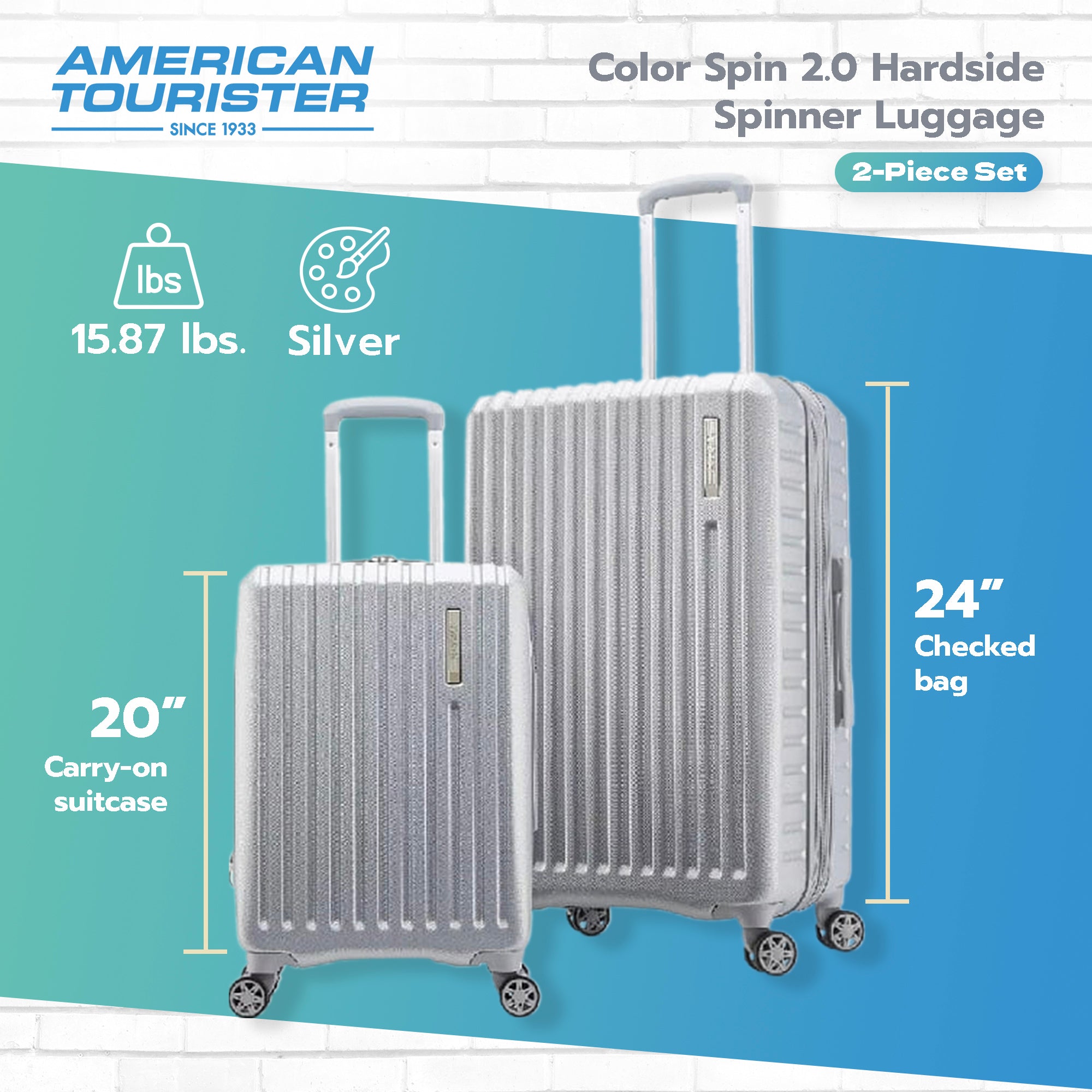 American Color Spin 2.0 2Pc Hardside Spinner Luggage Set, Silver (Open Box) - VMInnovations