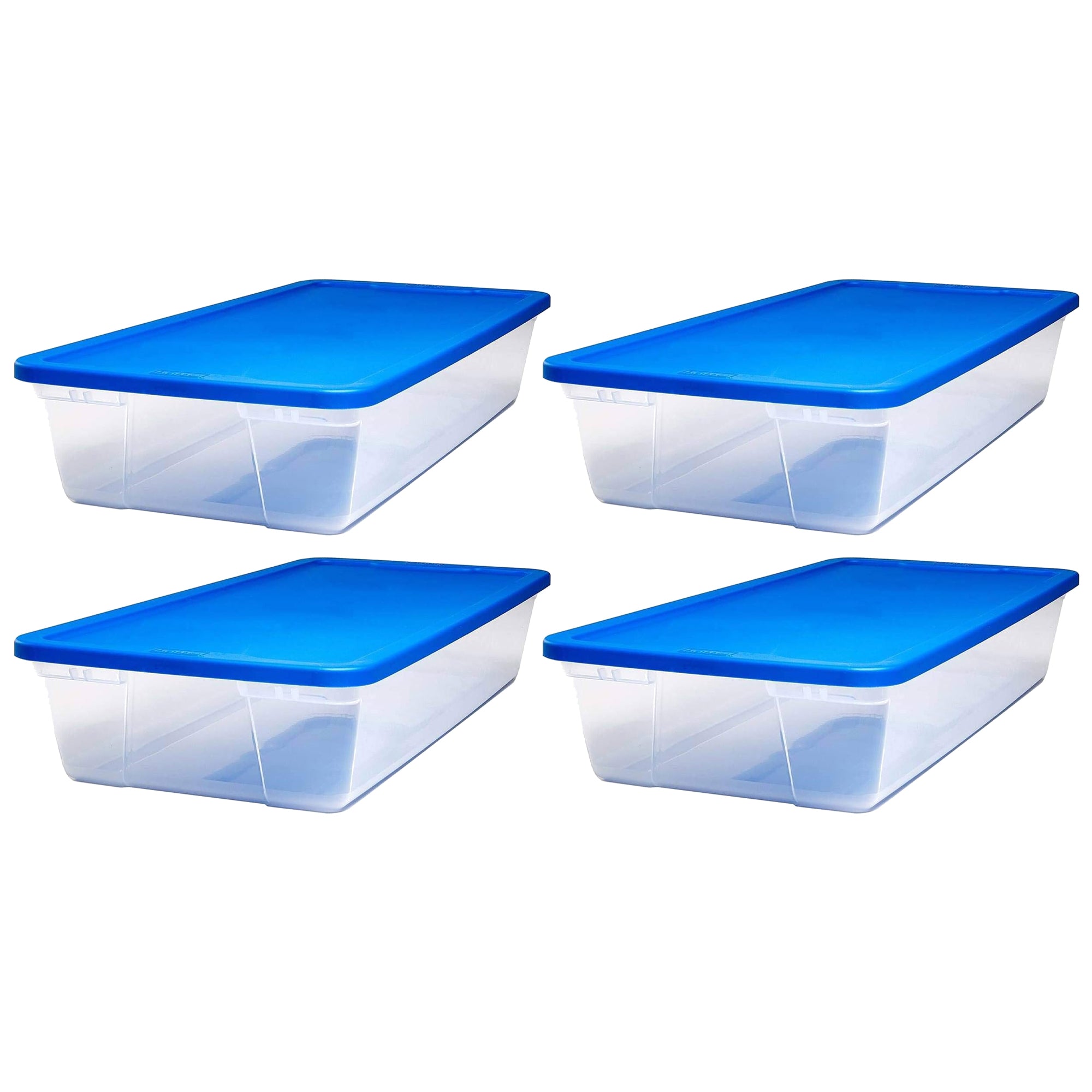 Homz Snaplock 41 Qt Stackable Plastic Storage Container w/ Lid, Blue (4 Pack)