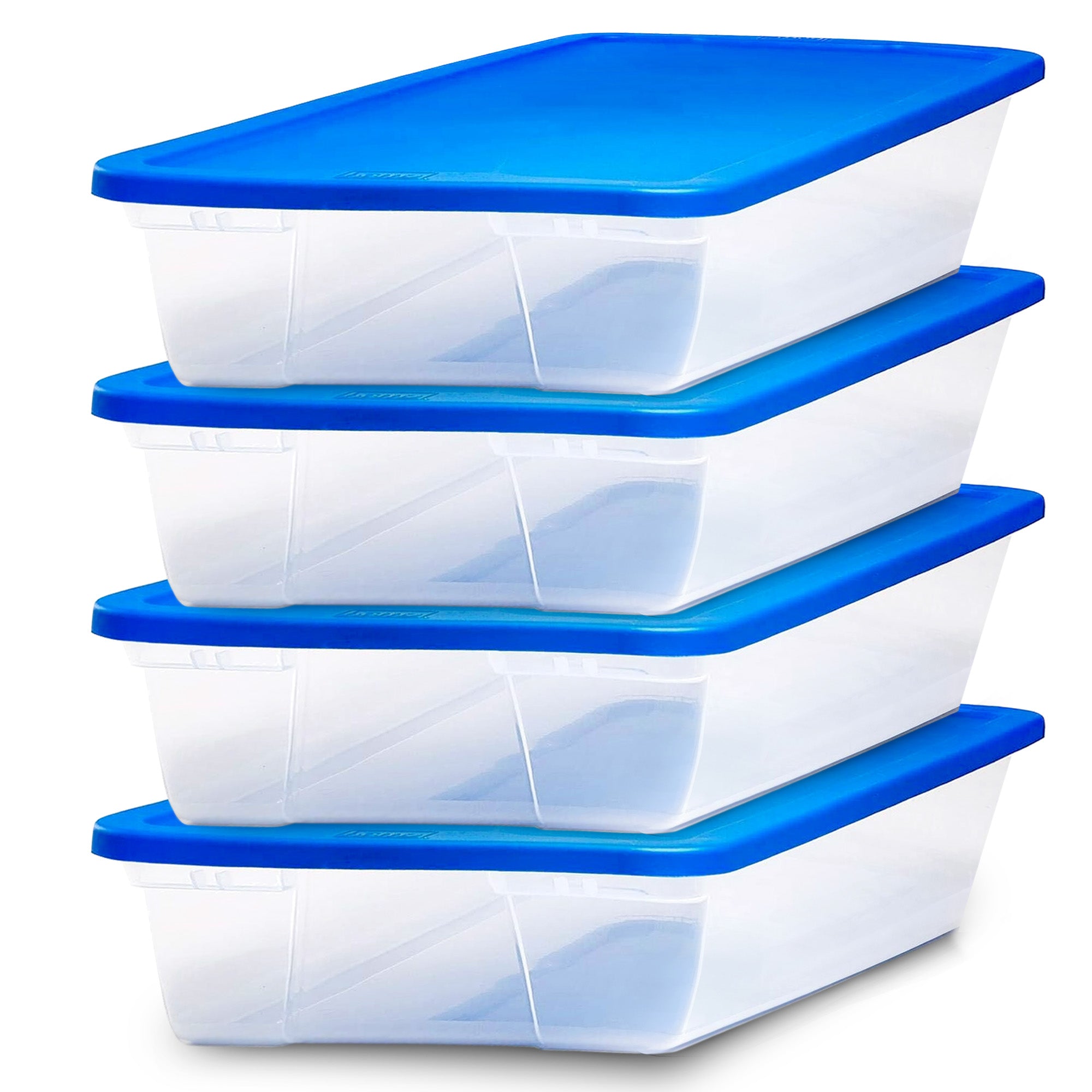 Homz Snaplock 41 Qt Stackable Plastic Storage Container w/ Lid, Blue (4 Pack)