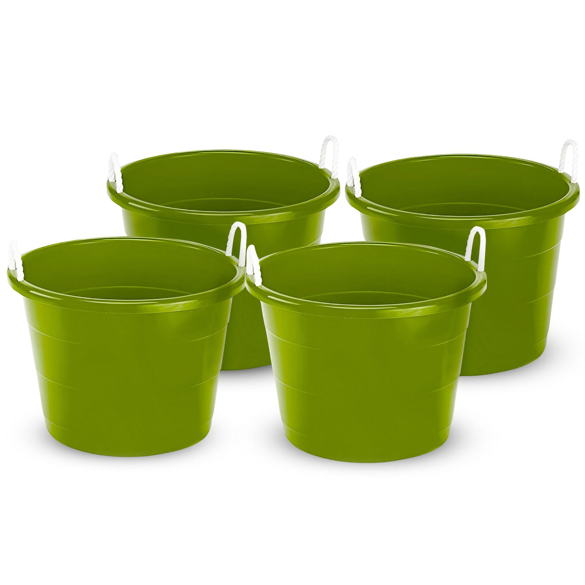 Homz 17 Gallon Indoor Outdoor Storage Bucket w/Rope Handles, Bold Lime (4 Pack)