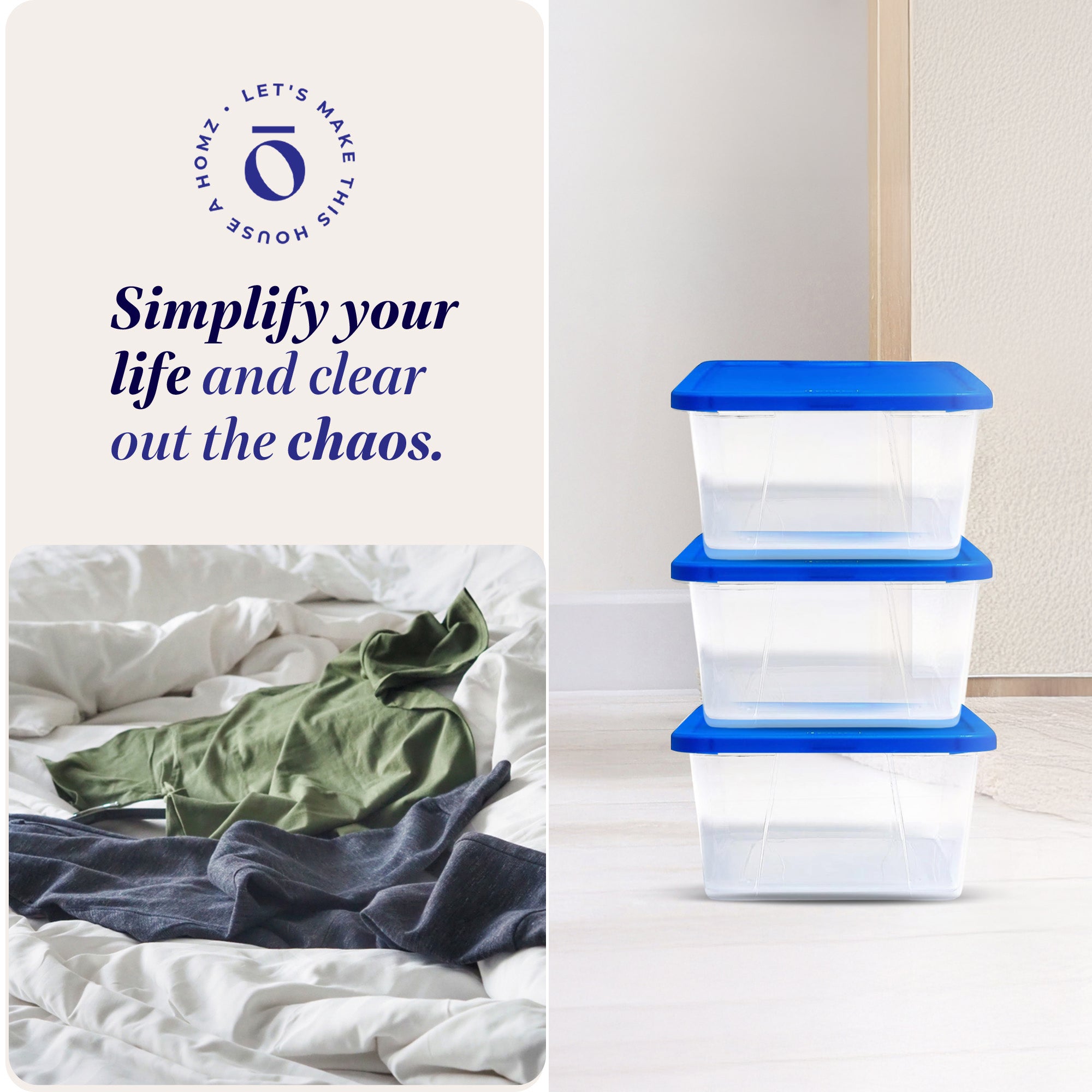 Homz Snaplock 6 Qt Stackable Plastic Storage Container w/Lid, Blue (20 Pack)