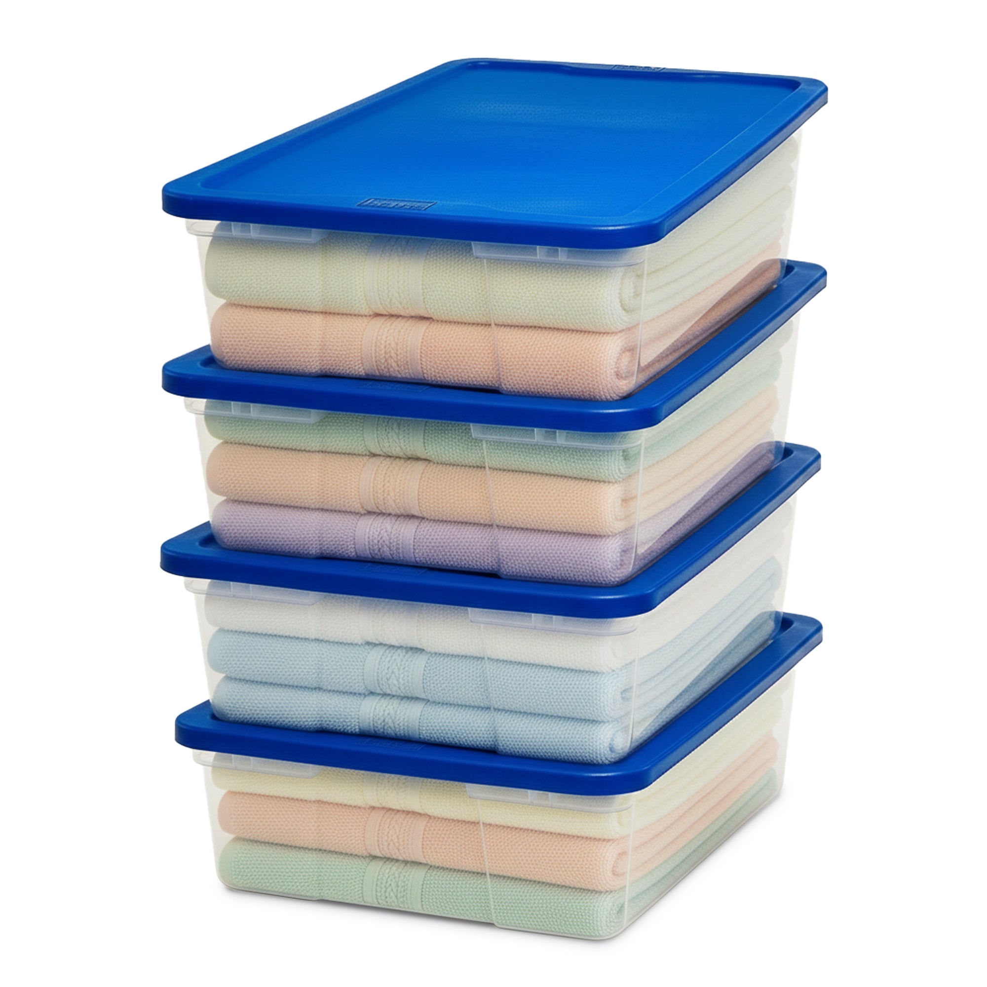 Homz 28 Qt Snaplock Clear Plastic Storage Container Bin with Lid, Blue (4 Pack) - VMInnovations