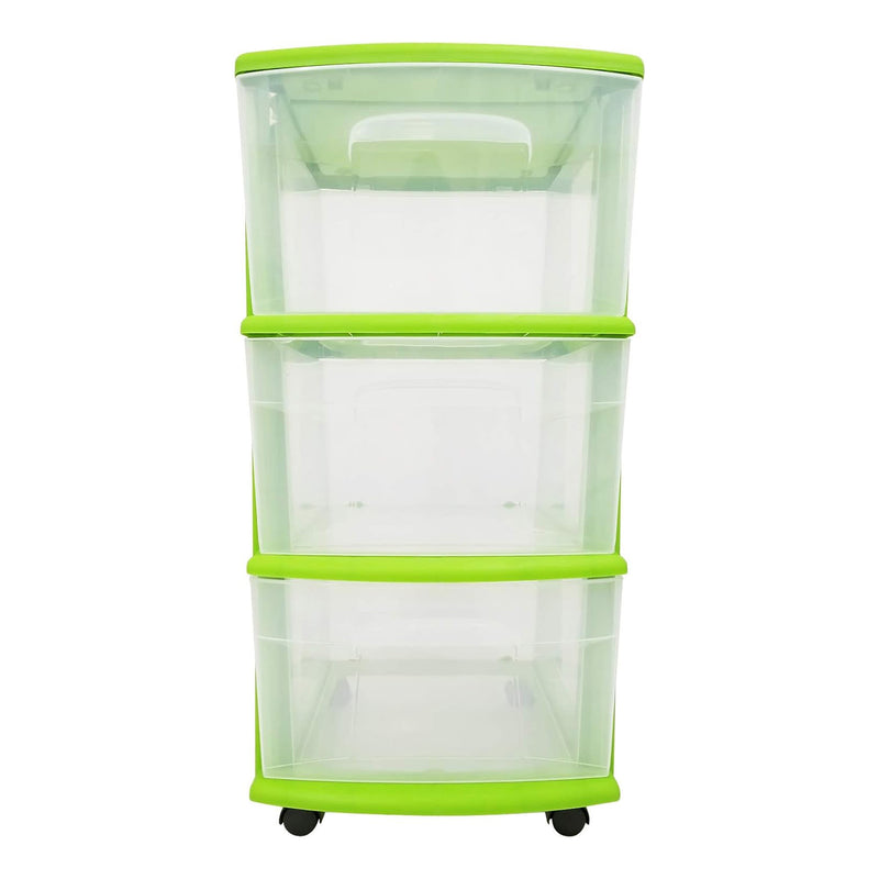 Homz 3 Drawer Medium Storage Container Tower, Clear Drawers/Lime Frame (2 Pack)